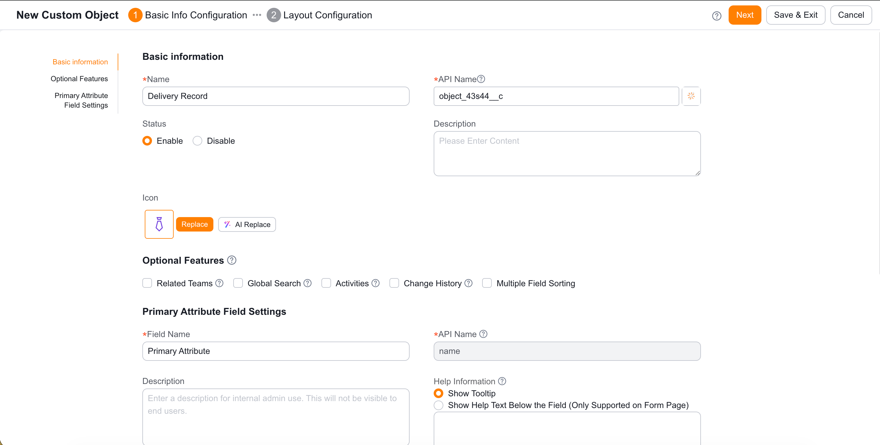 Create an object from the custom object list