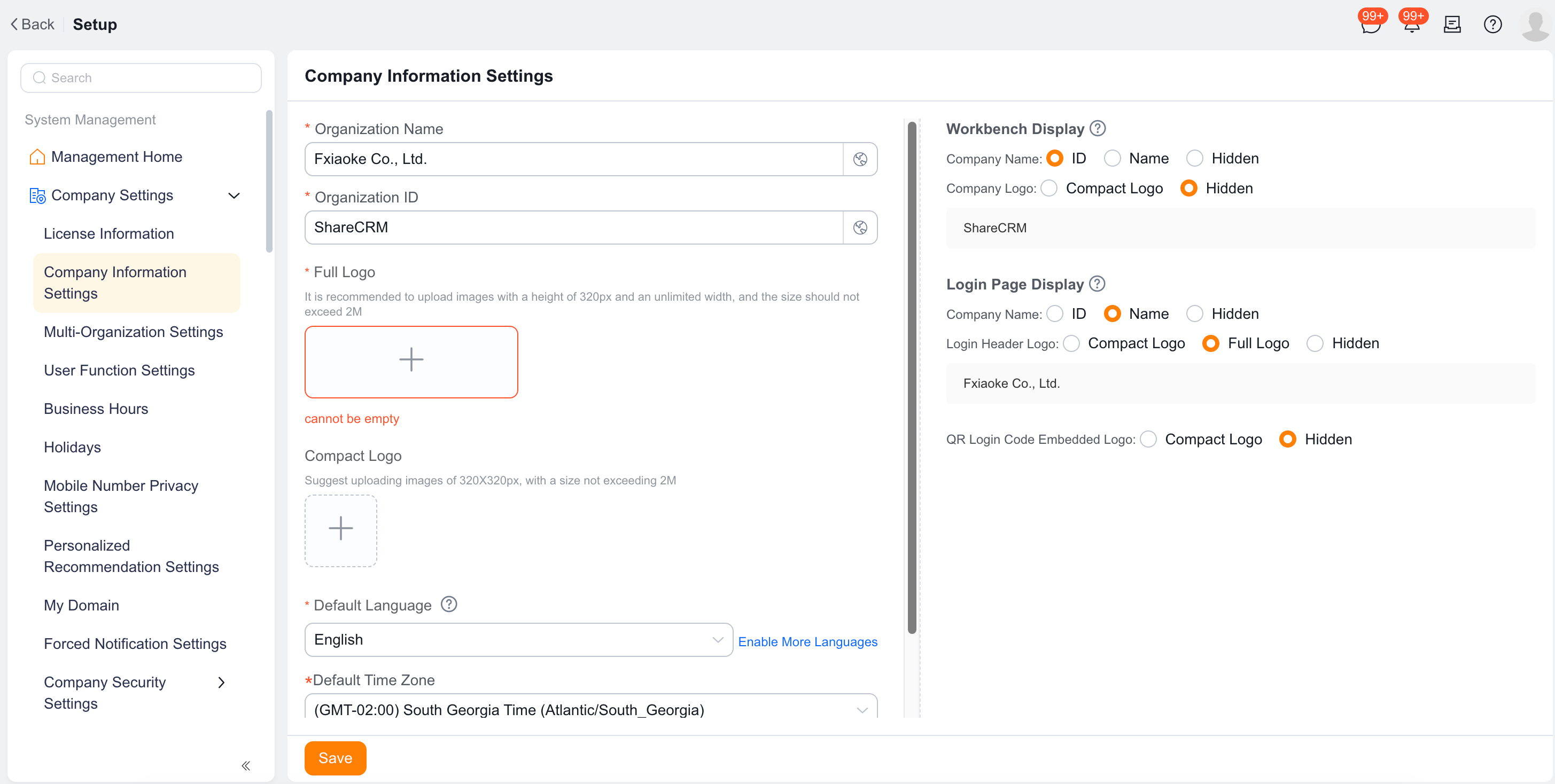 Set the enterprise default language