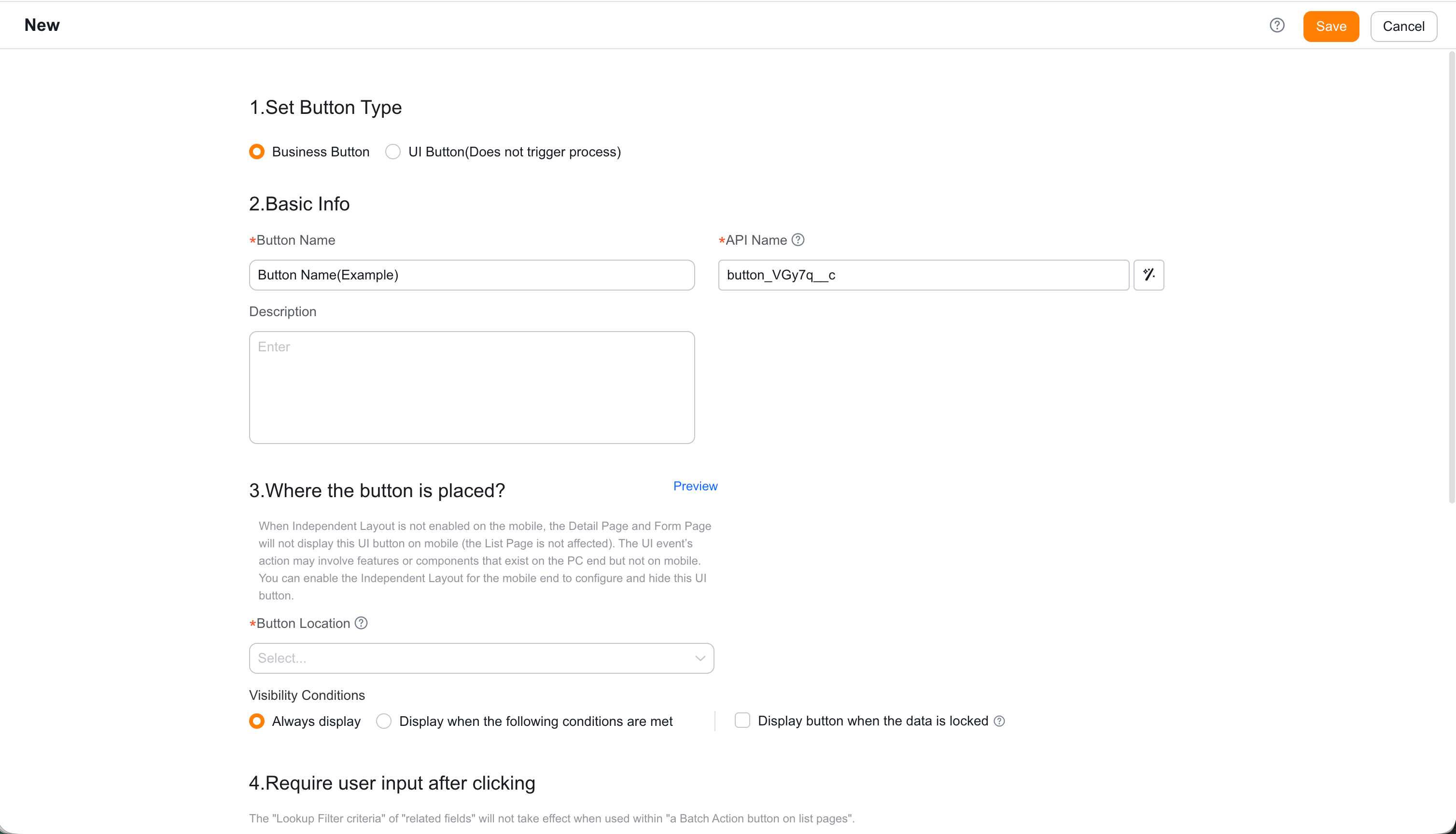 Custom button management