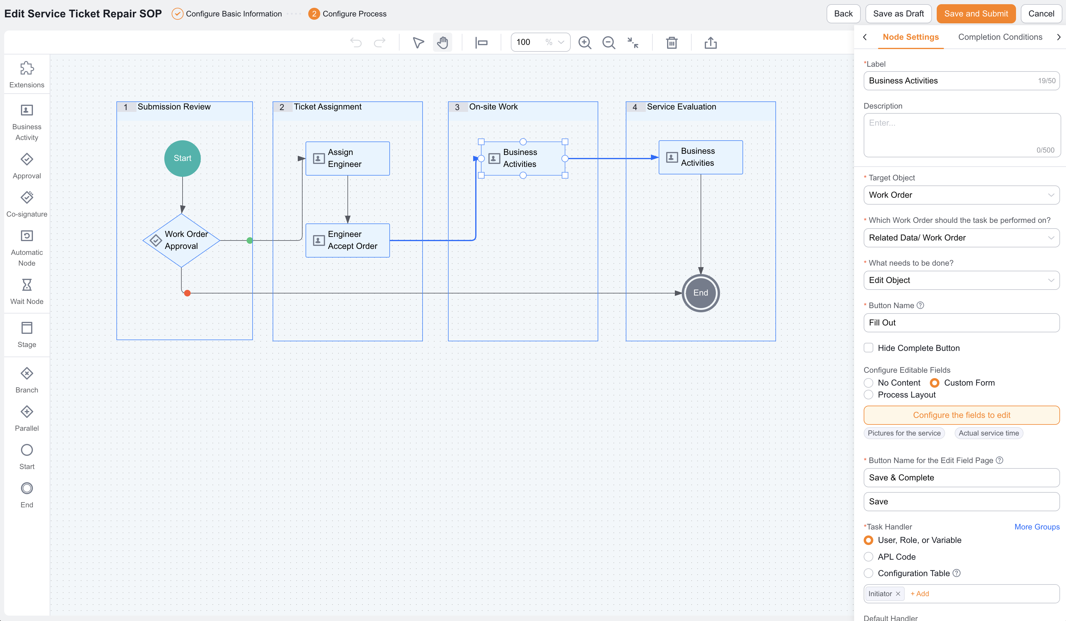 Business Activity node entry