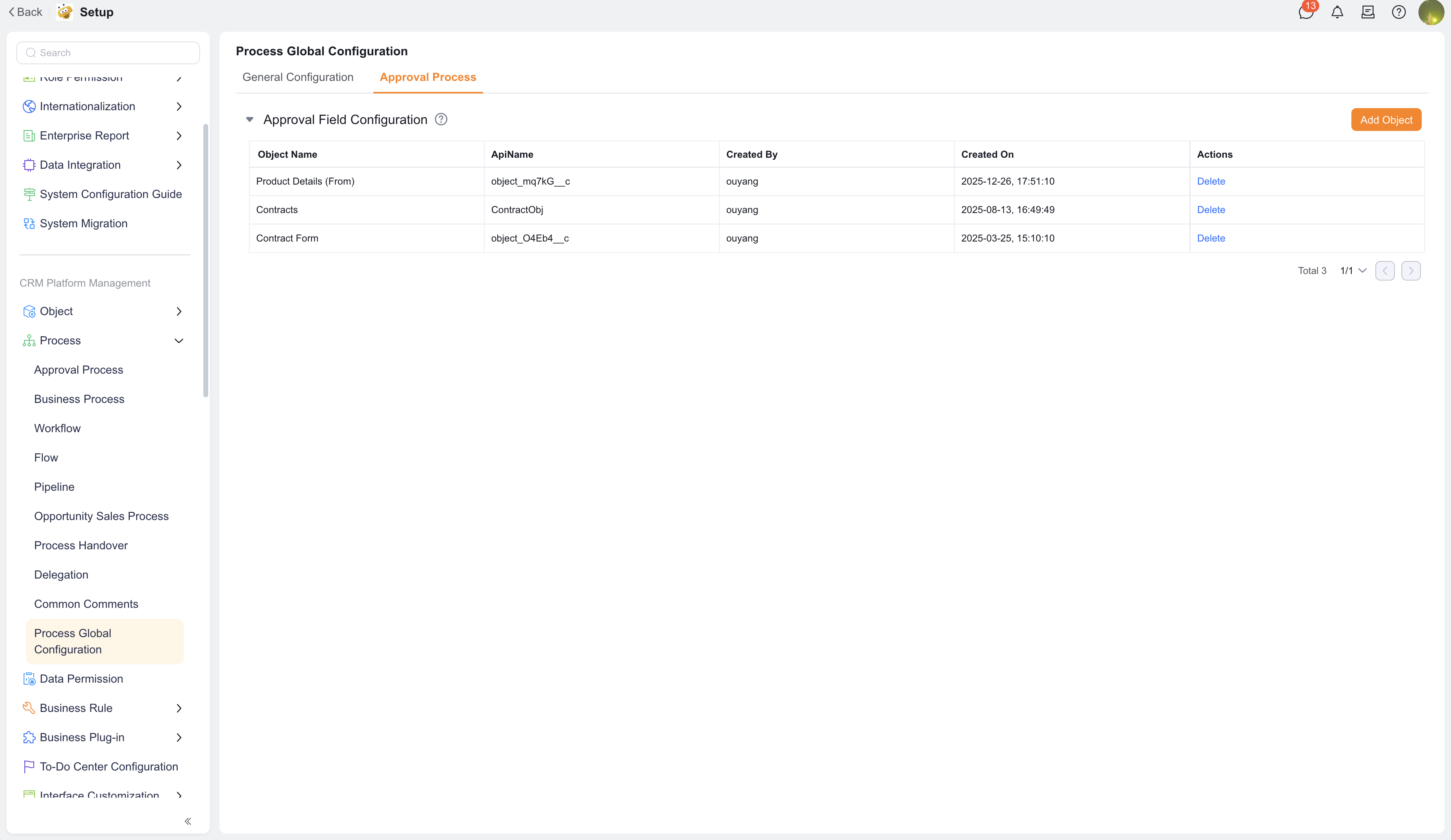 Approval Field configuration