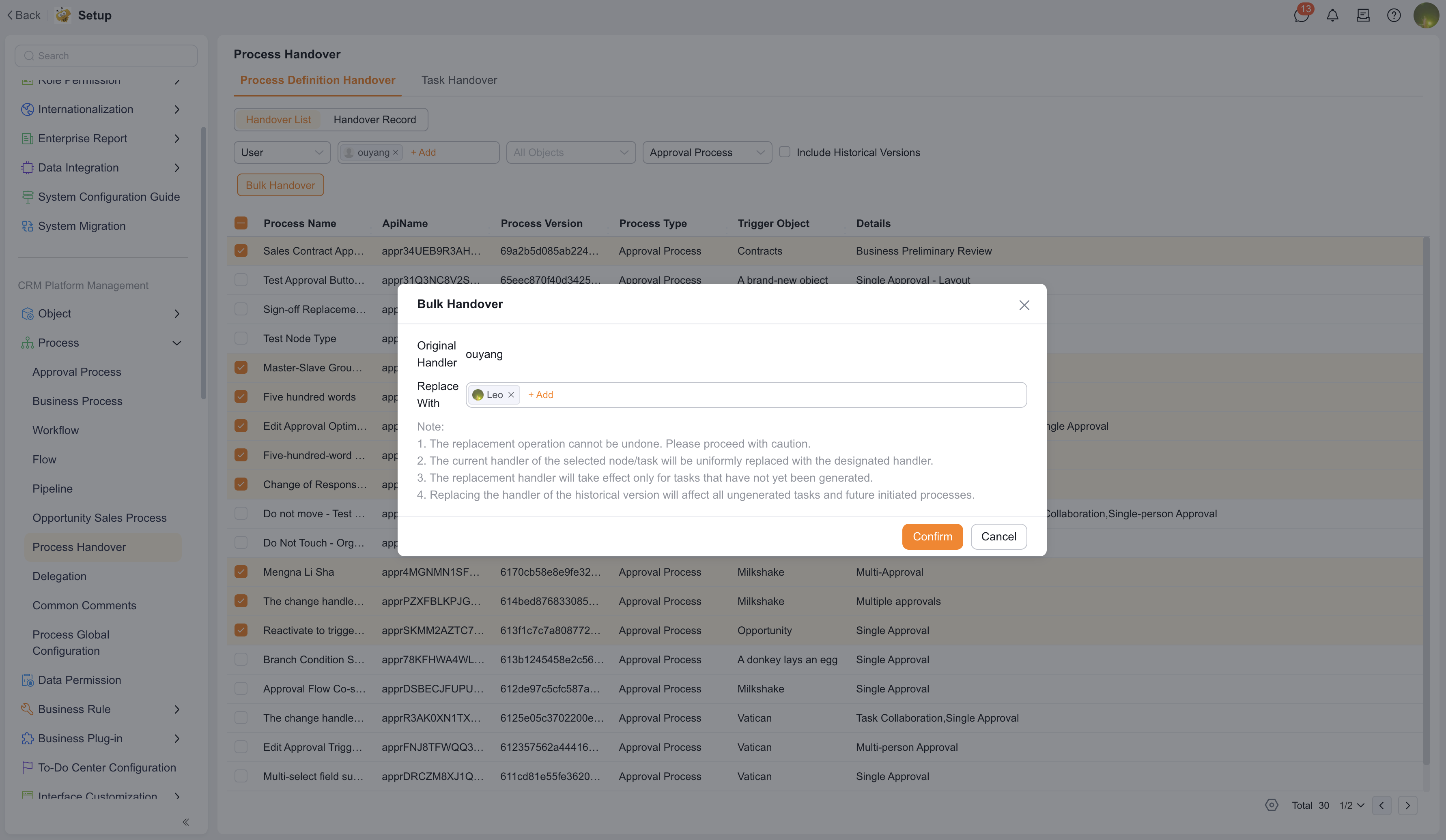 Process definition Handover