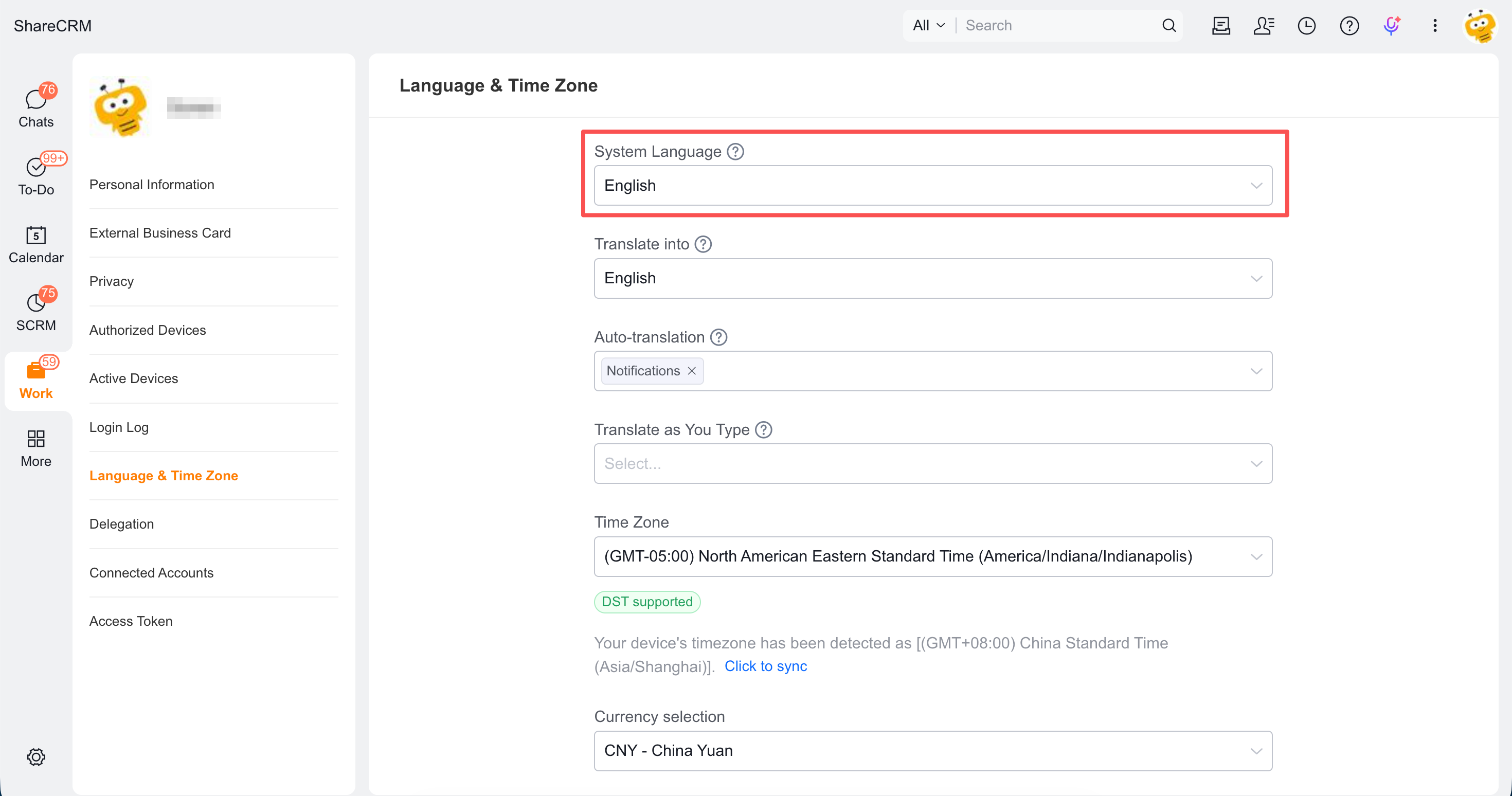 Select a personal language