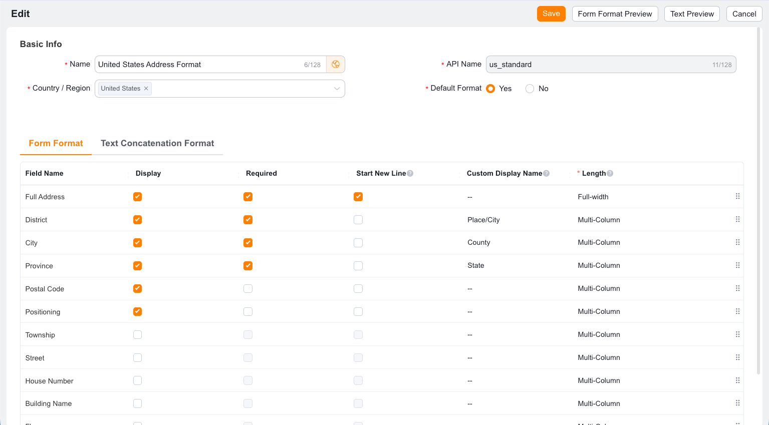 Configure the address form format