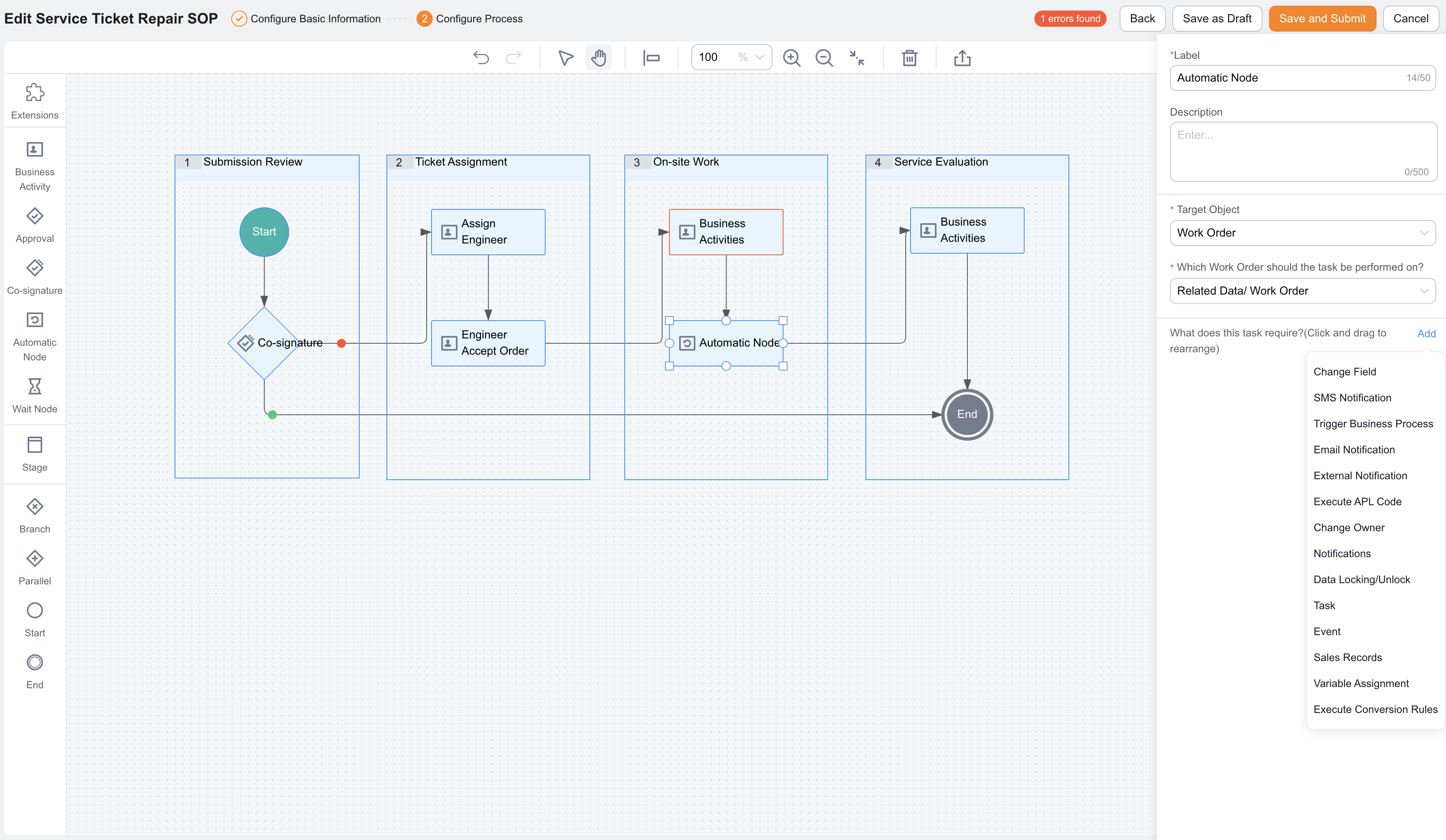 Business Process Automatic Node entry