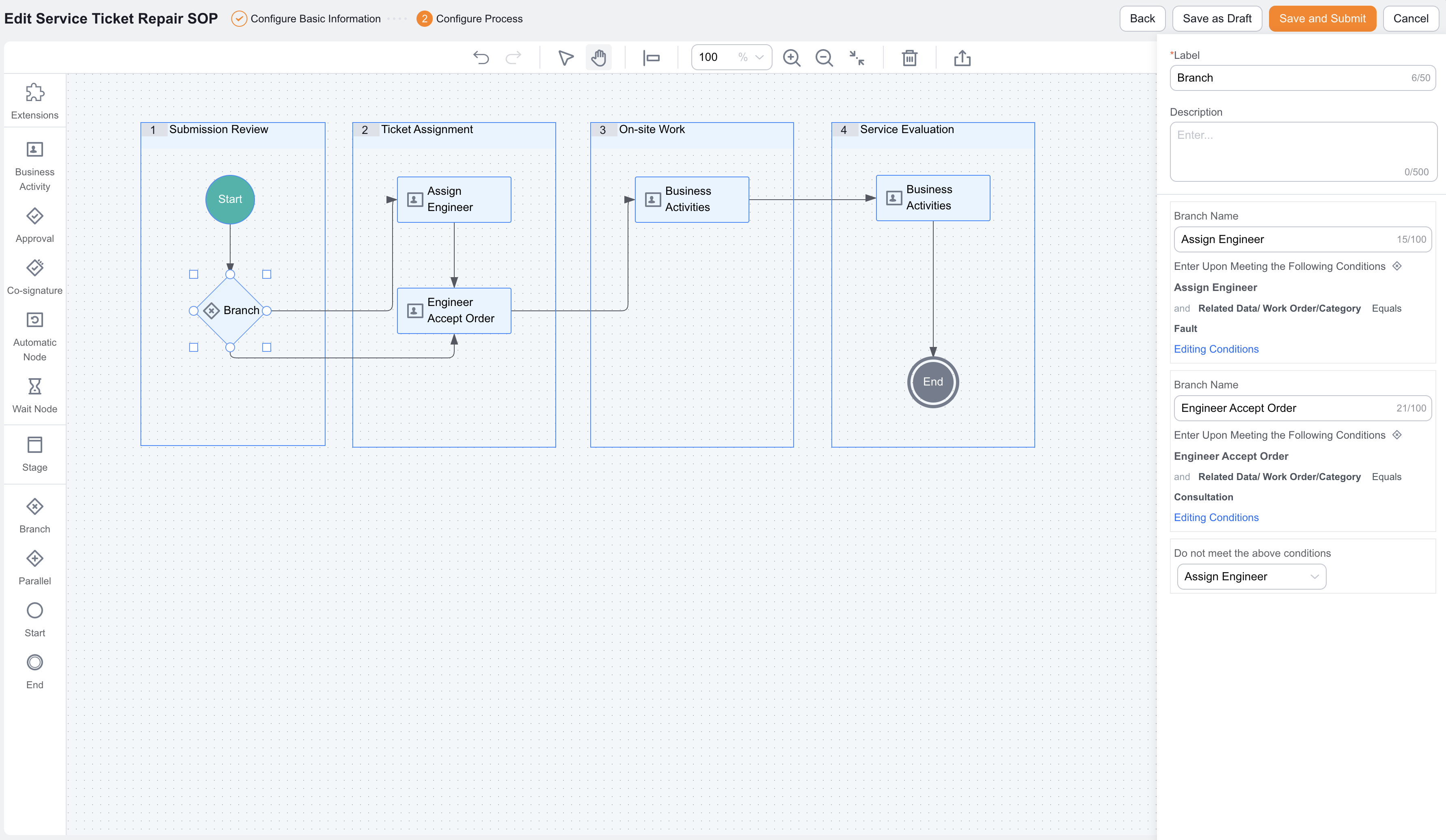 Business Process Branch Node entry