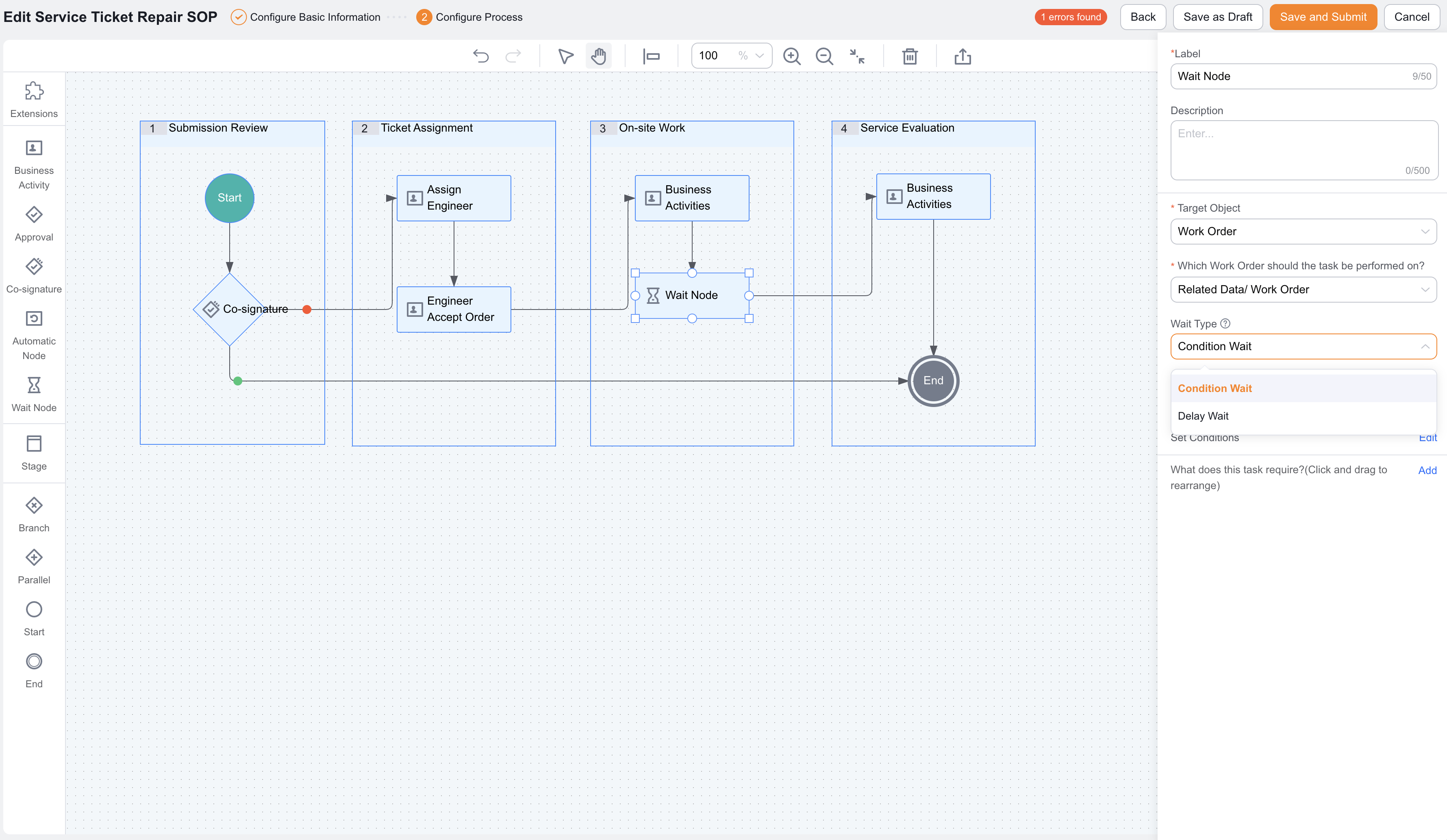 Business Process Wait Node entry