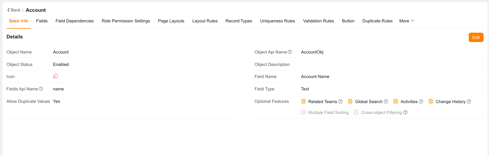 Account profile – backend configuration