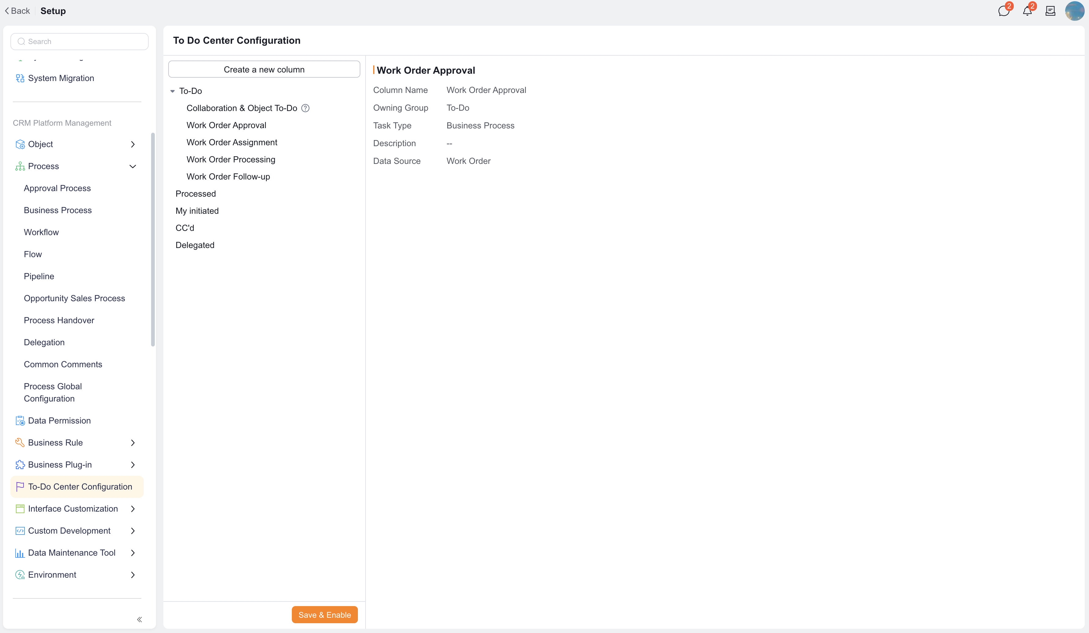 To-Do Center configuration entry