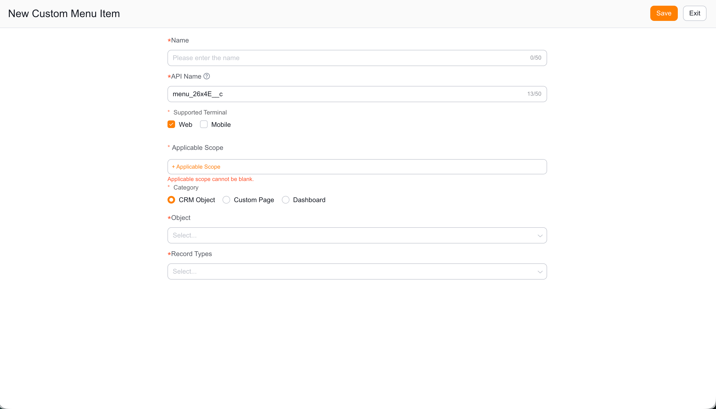 Create a custom menu item