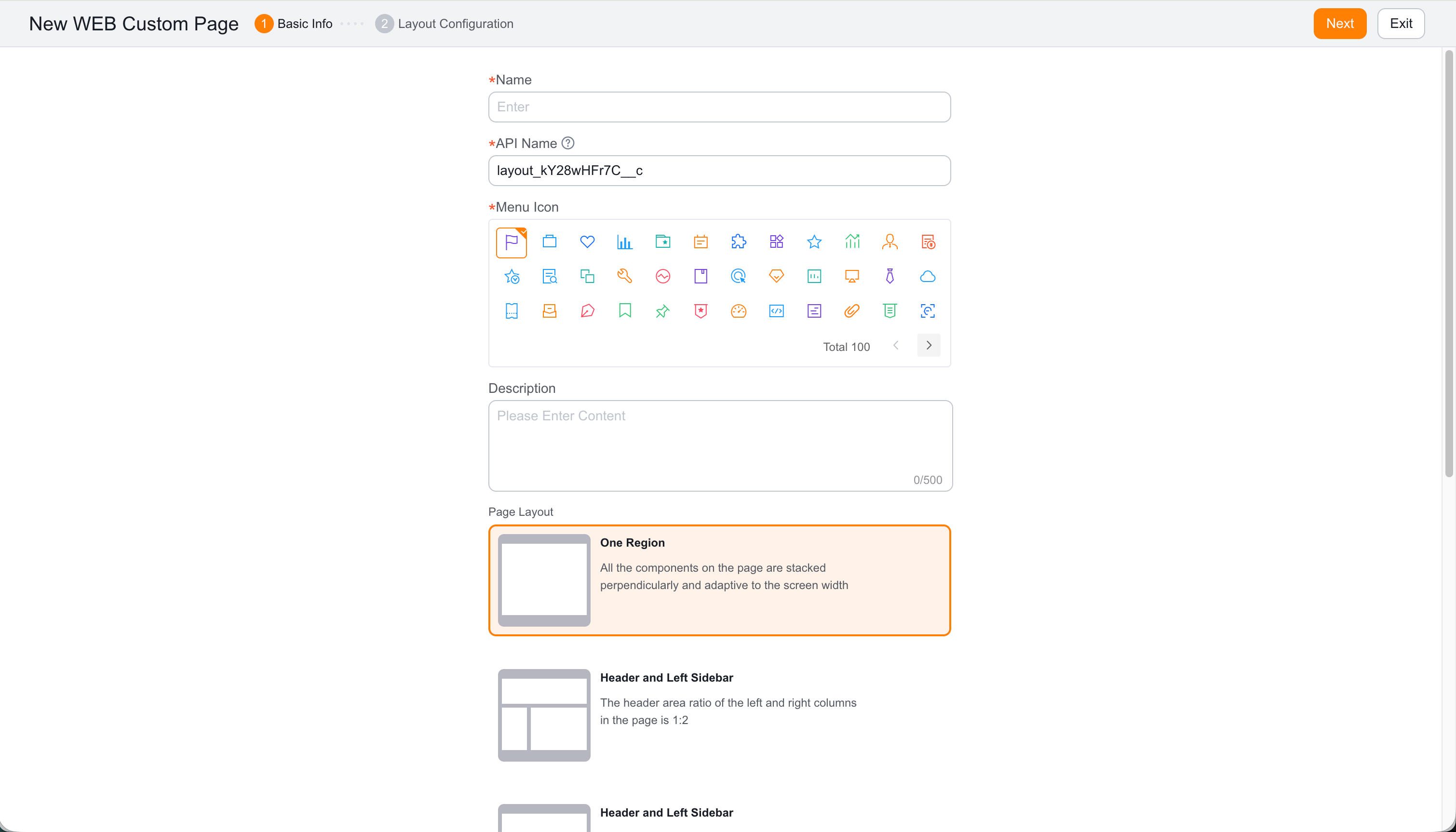 Web custom page basic information