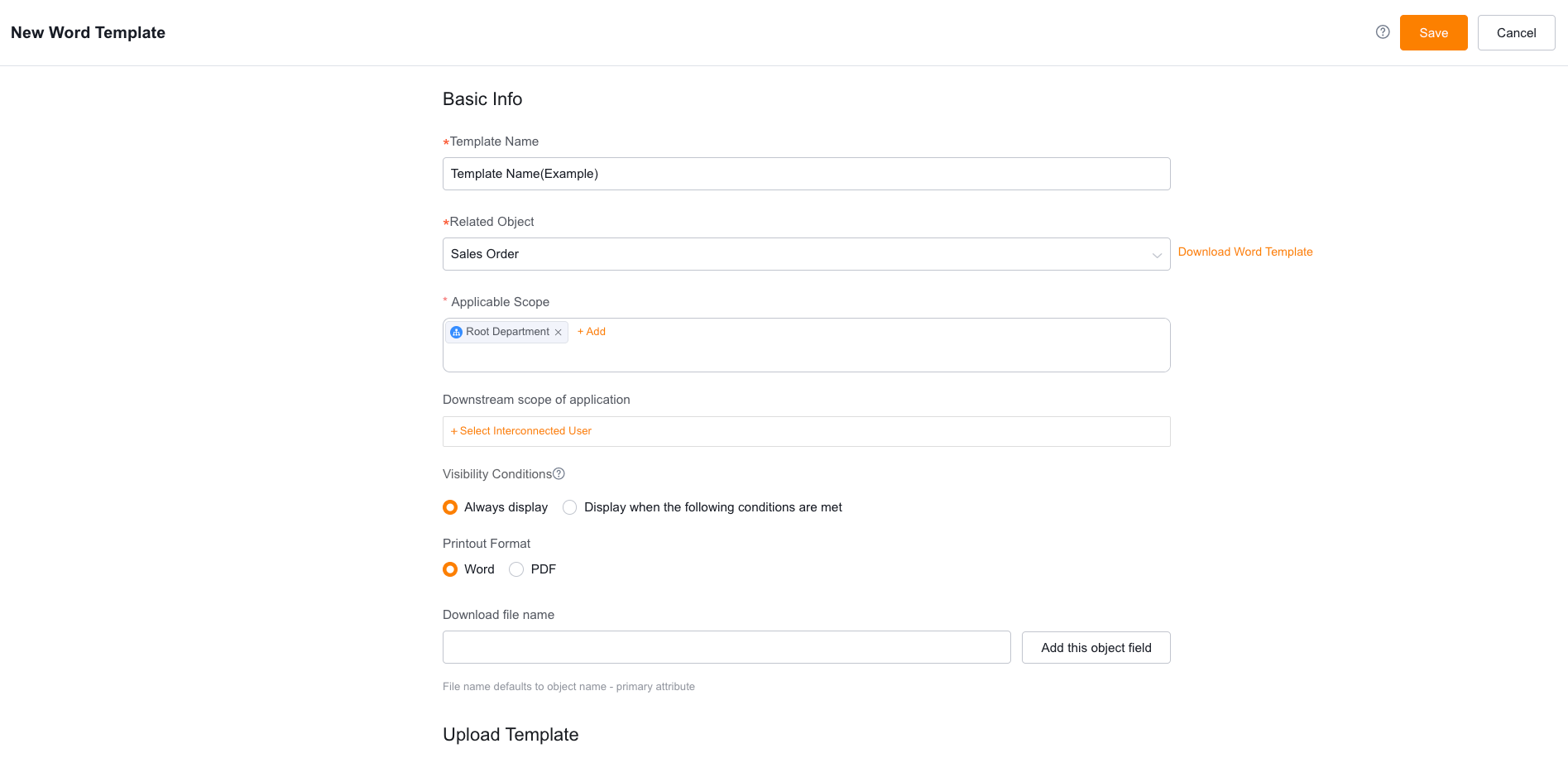 Configure basic template information