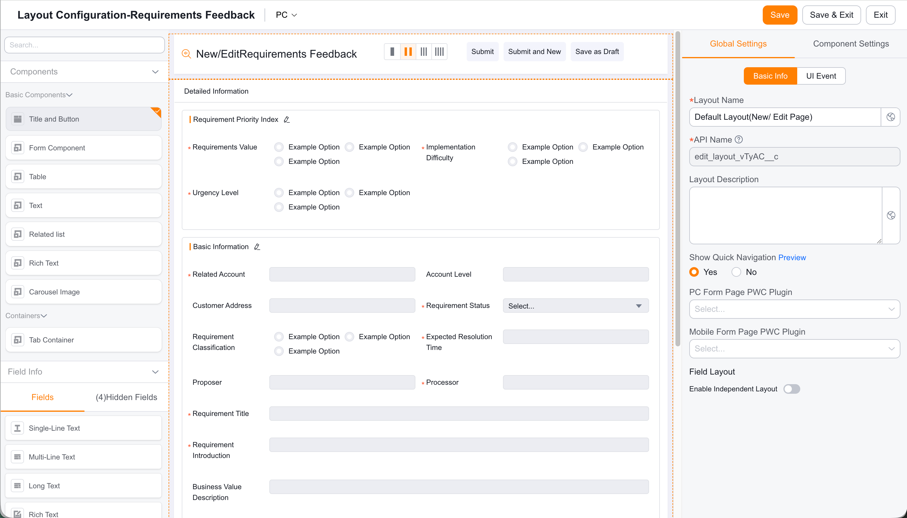 Drag components to the Form Page
