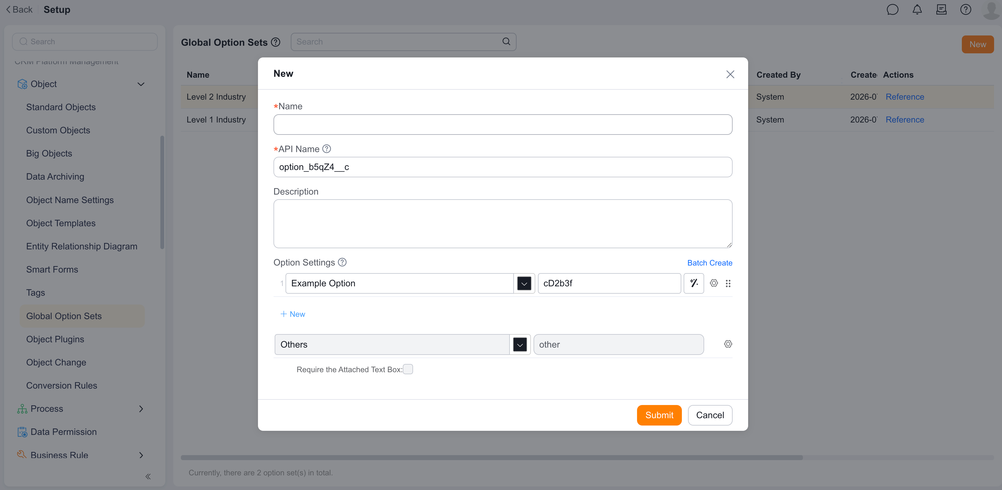 Create or edit a common option set