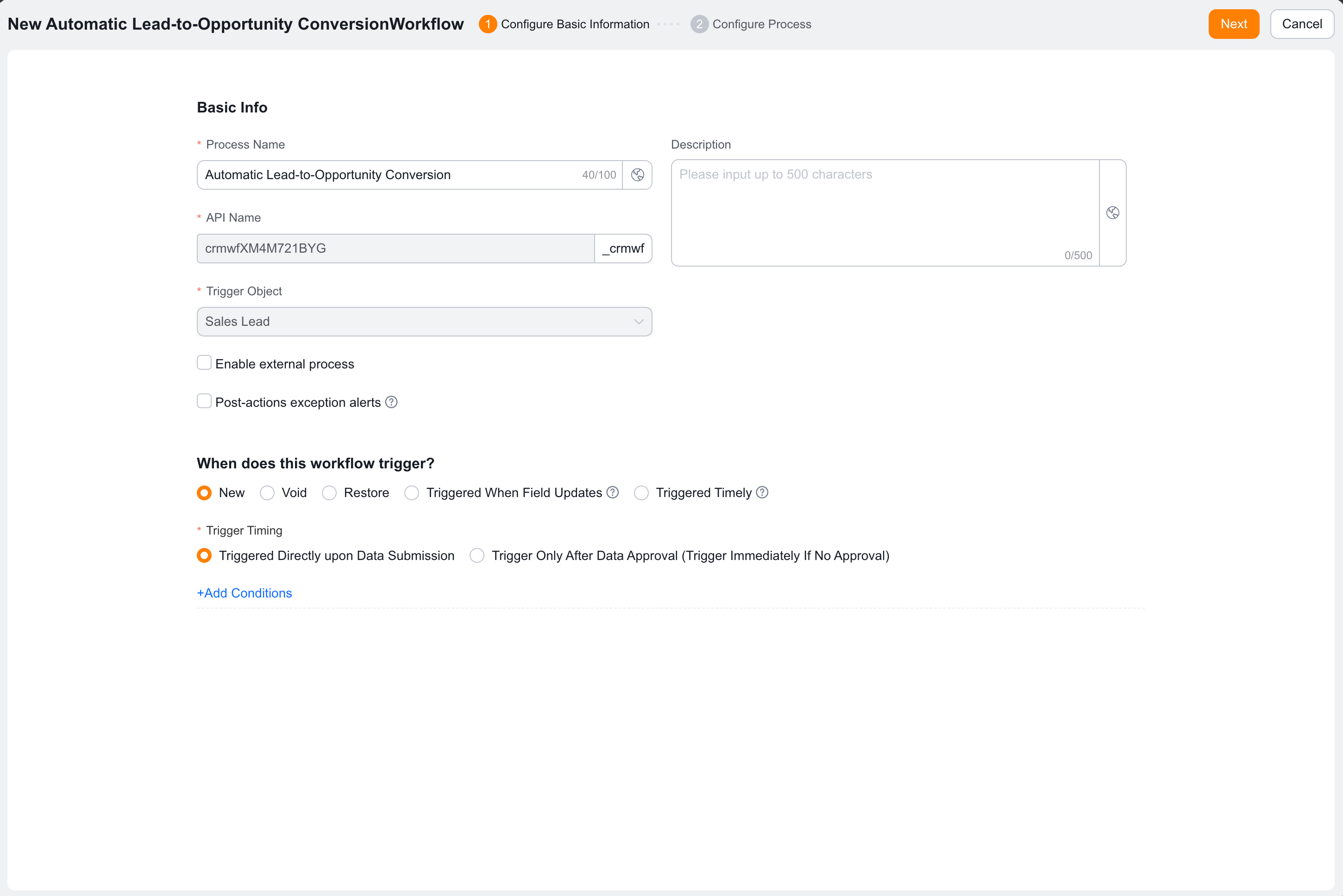 Workflow Trigger configuration