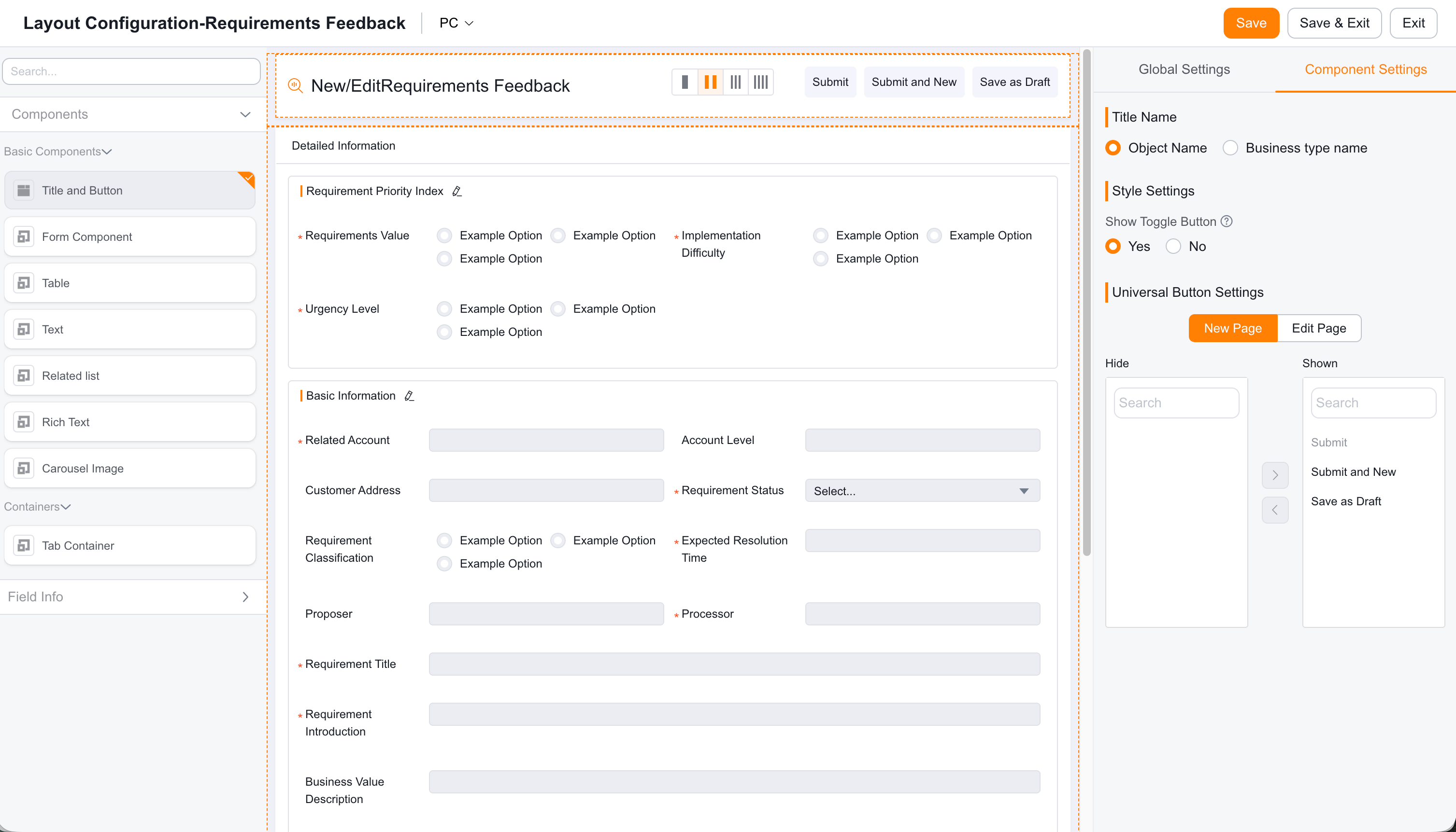 Form Page global settings