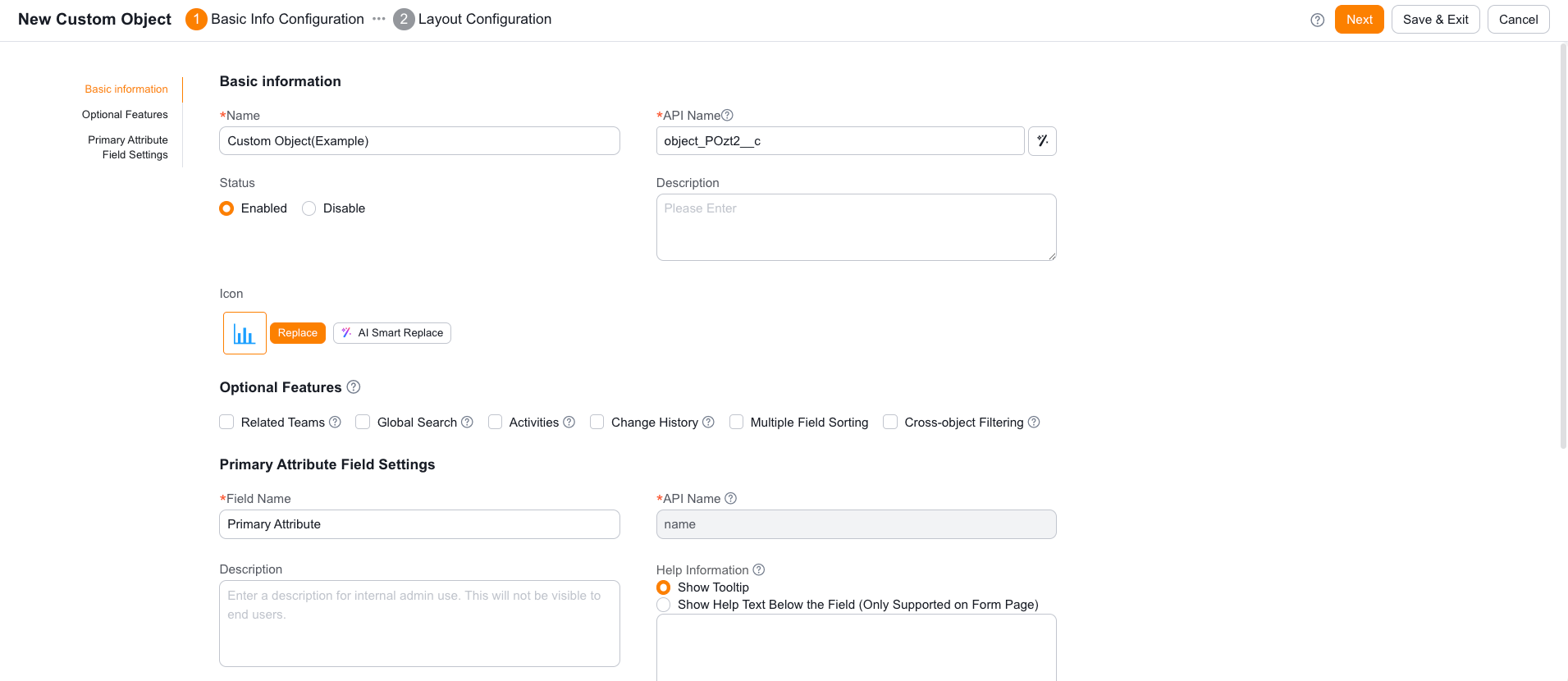 Object basic information configuration
