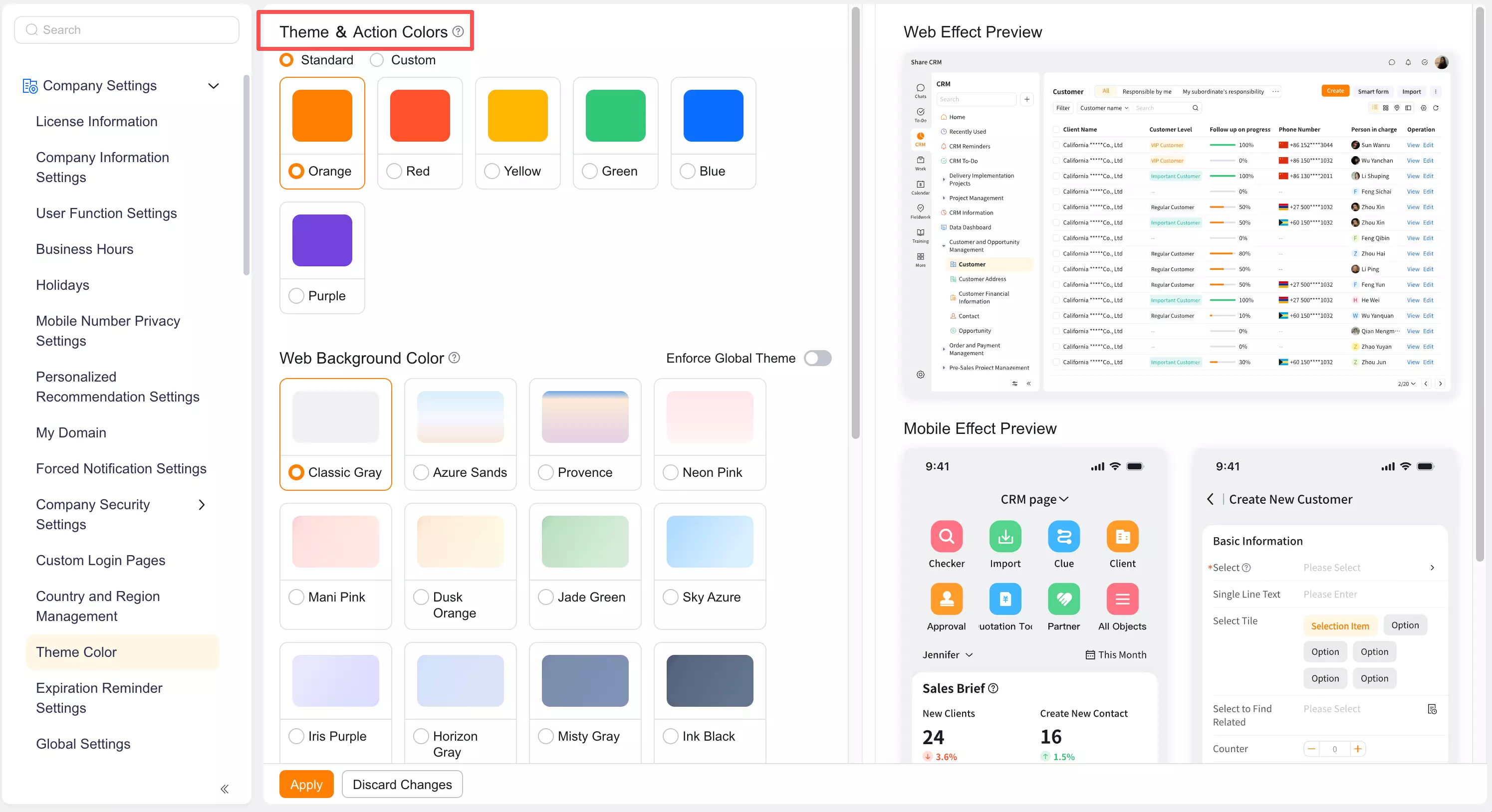 Configure selected and button colors