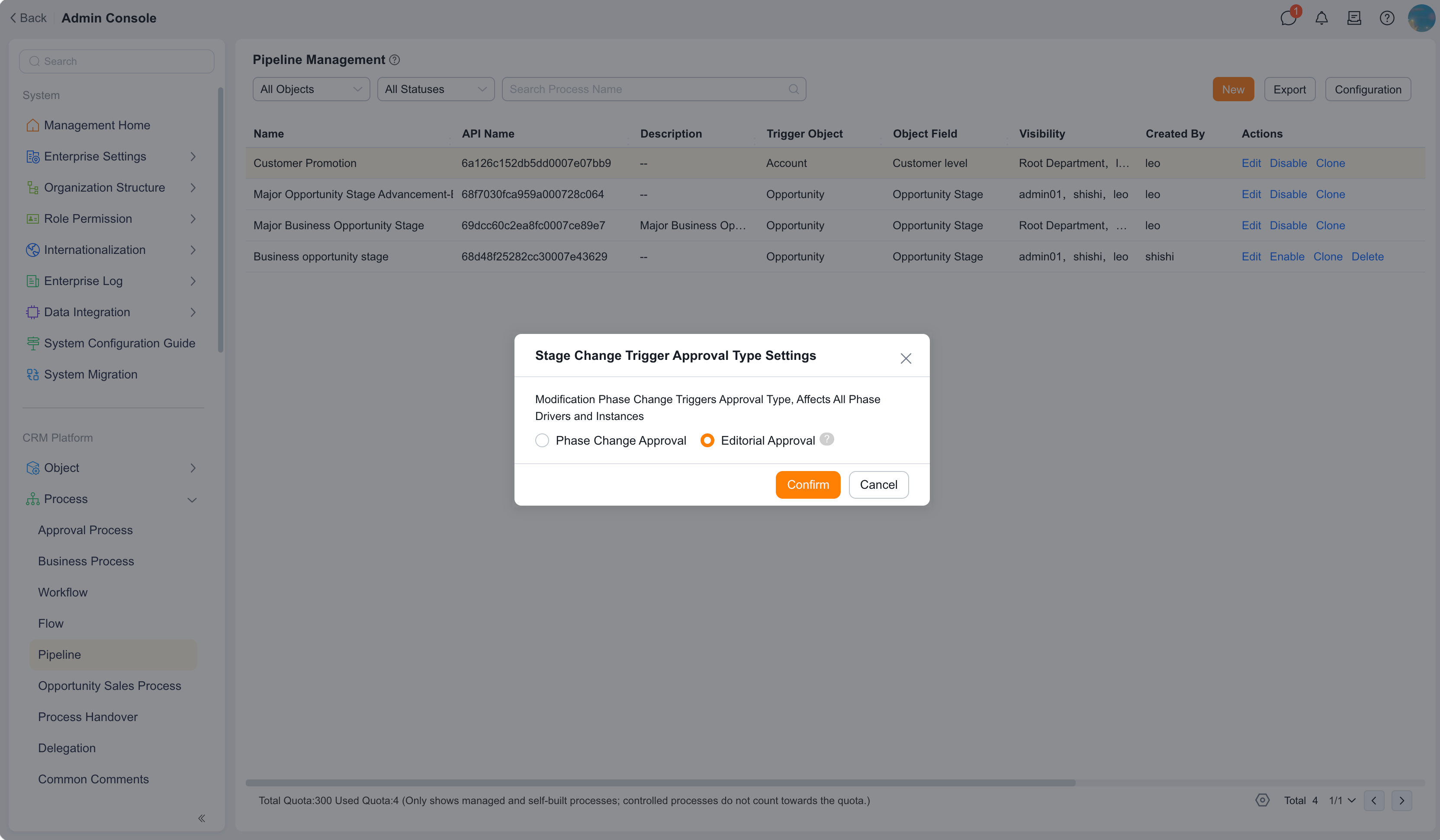 Approval Type settings for Stage changes