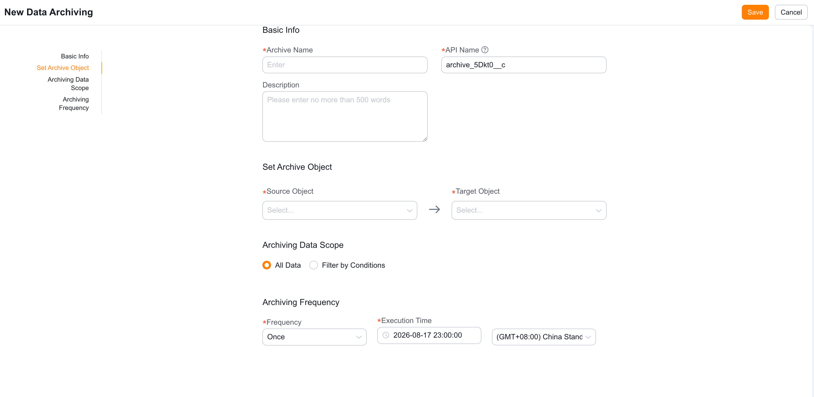 Set archiving object and mapping