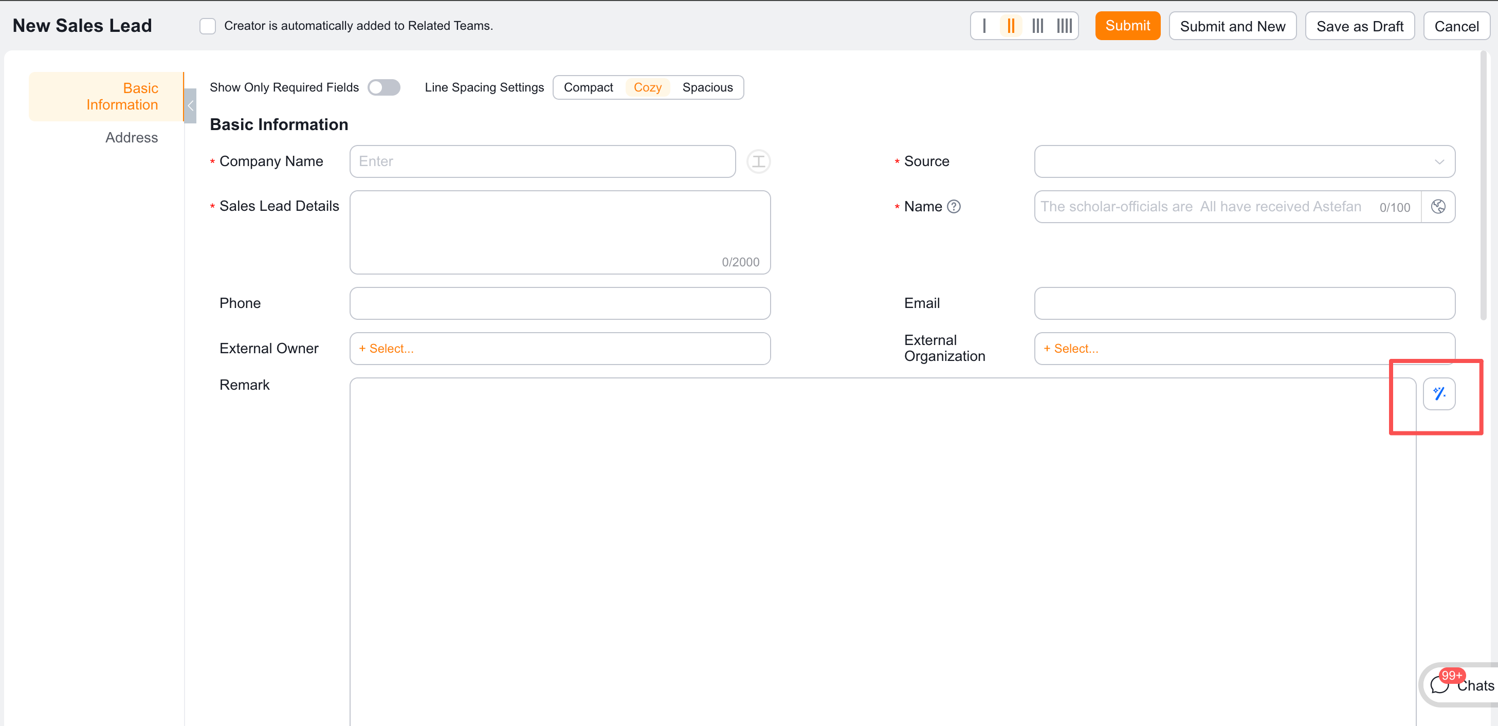 Click the AI button to generate content