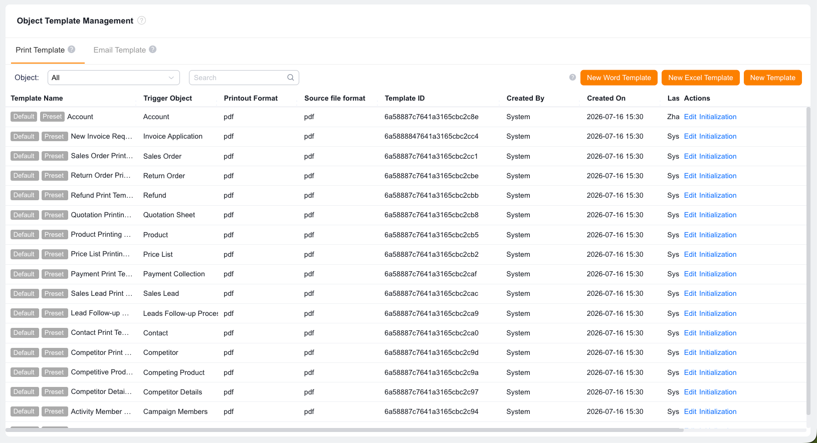 Template management operations