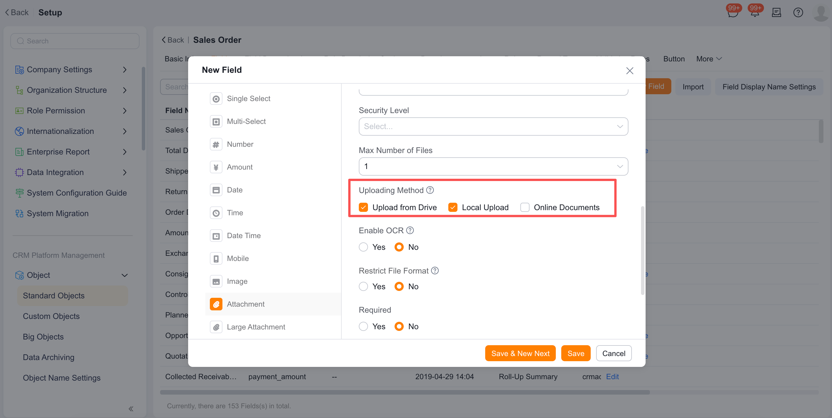 Configure attachment field