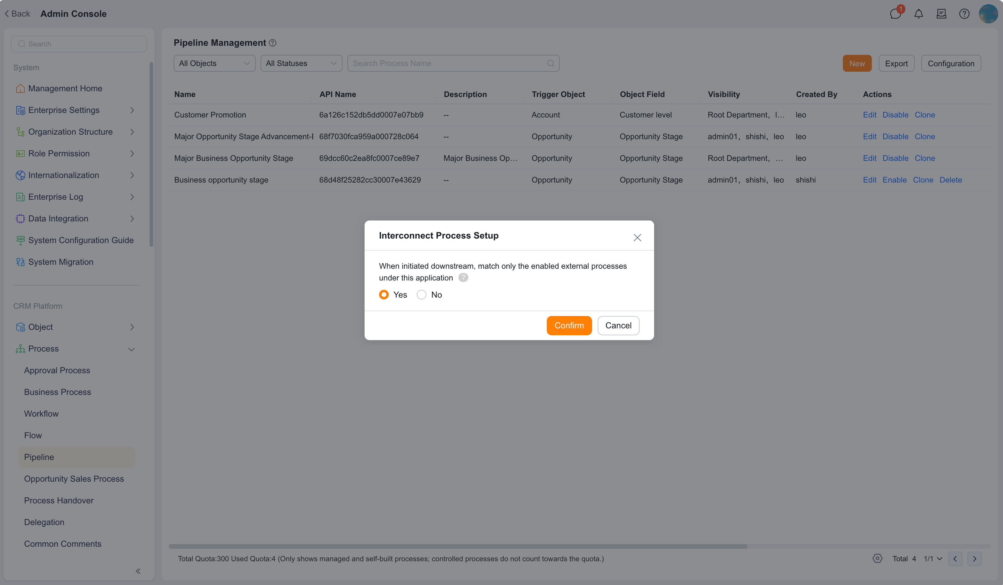 Pipeline External process settings