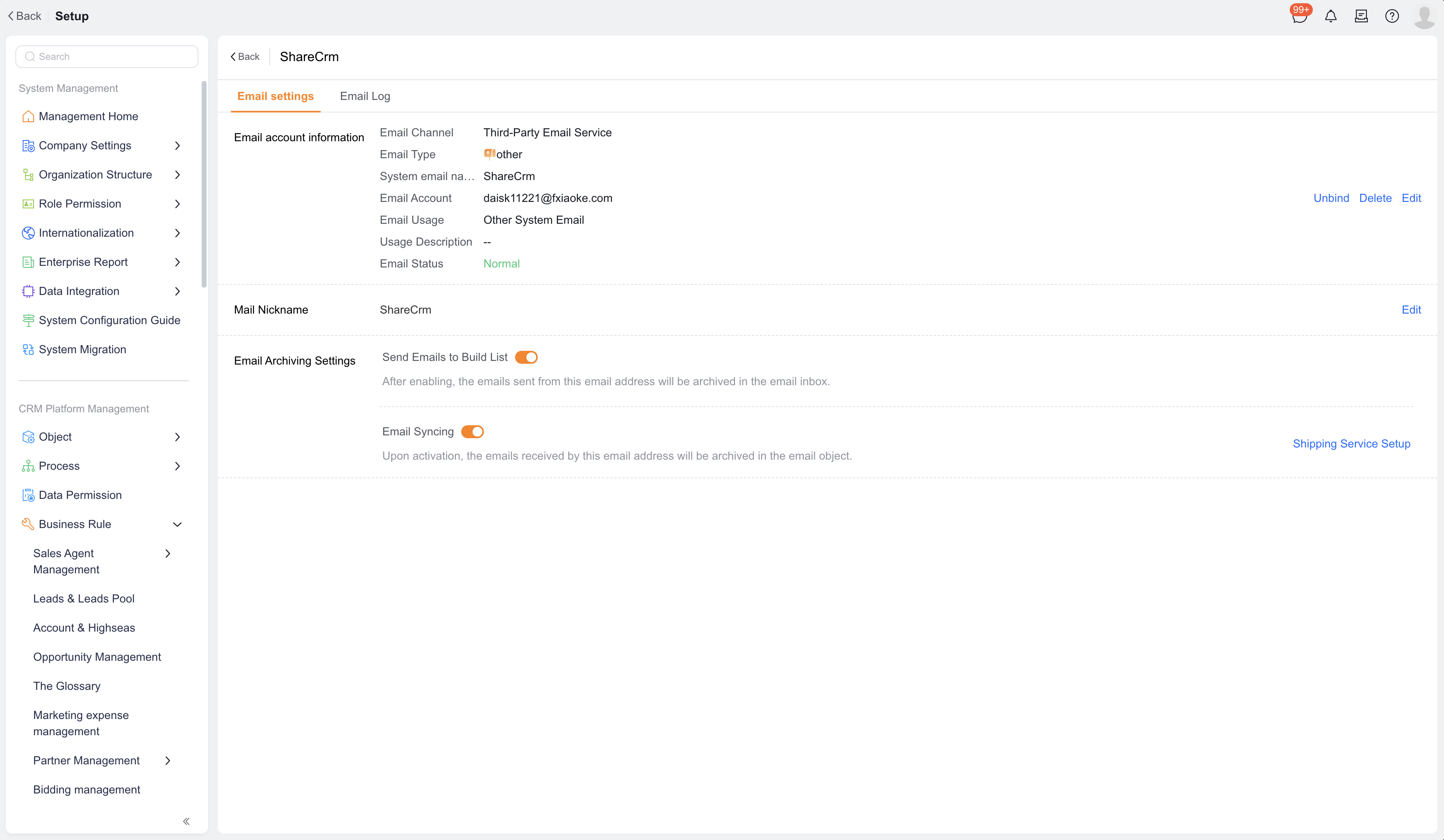 System mailbox retention configuration