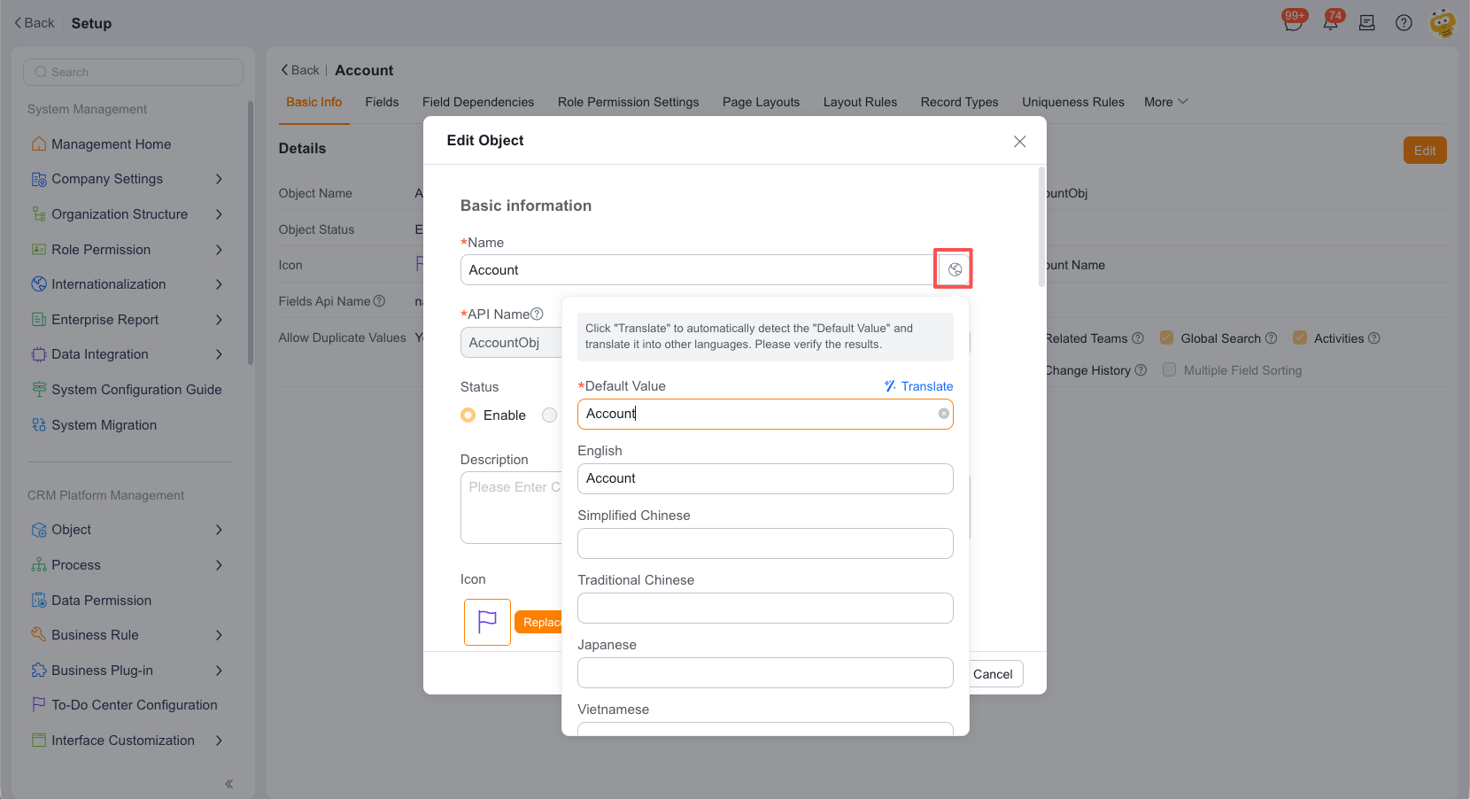 Translate an object from a shortcut