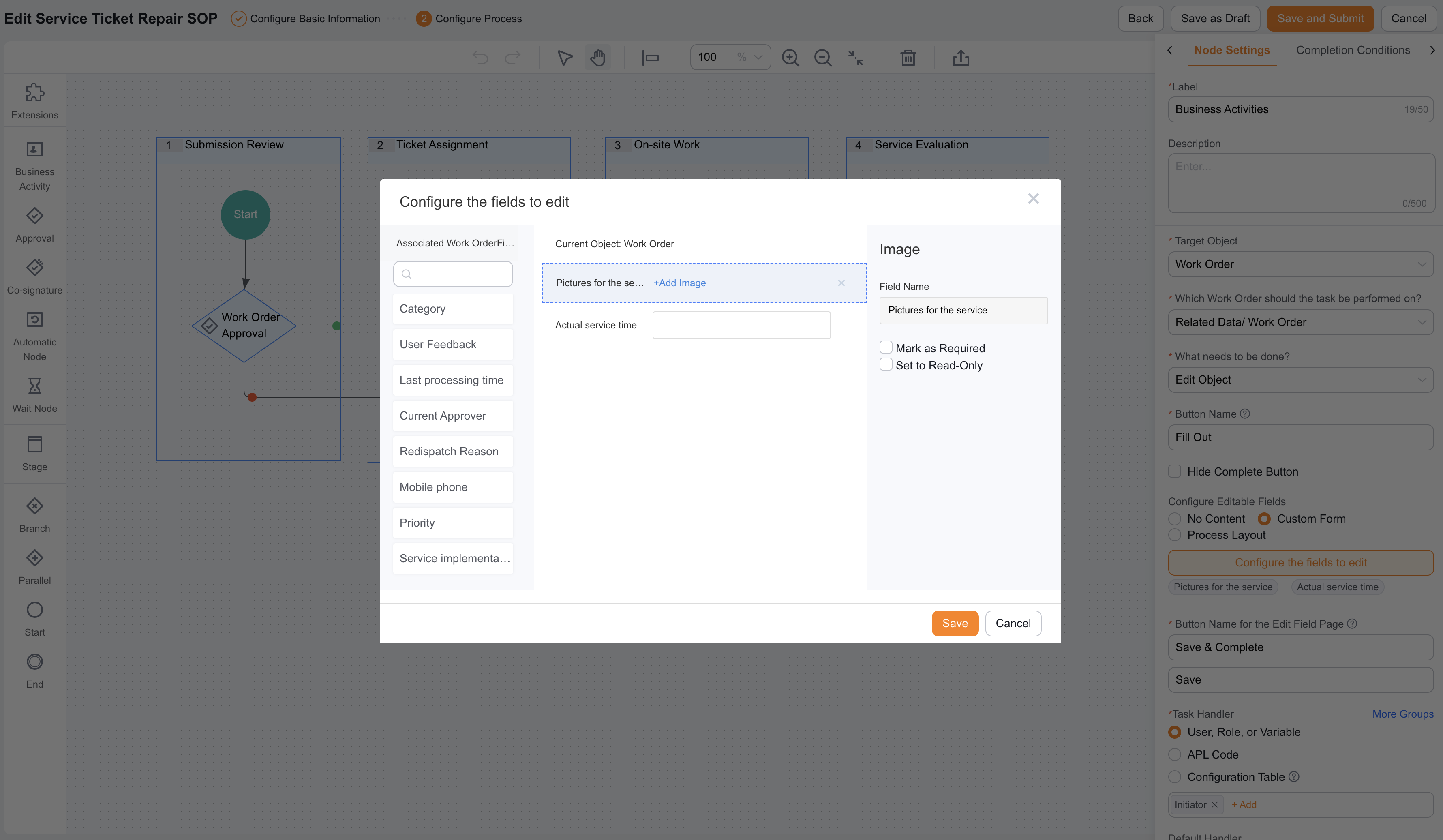 Configure fields to edit