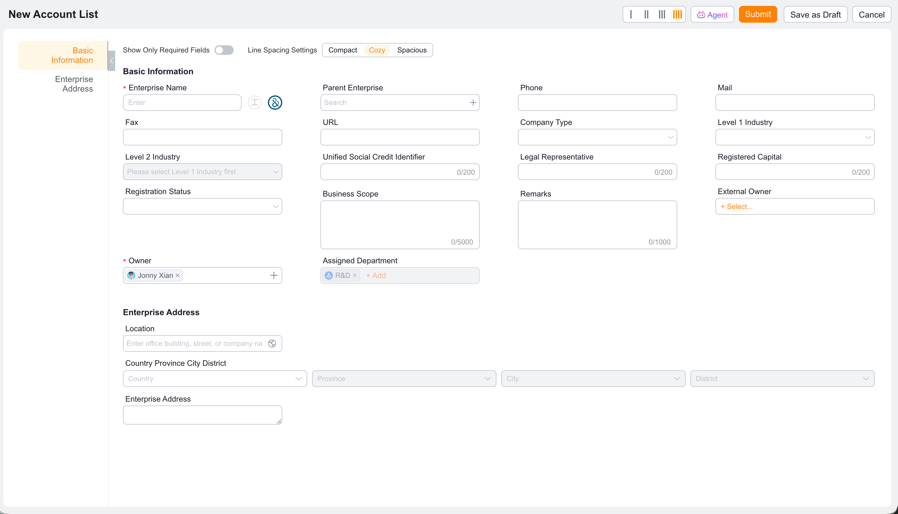 Form settings