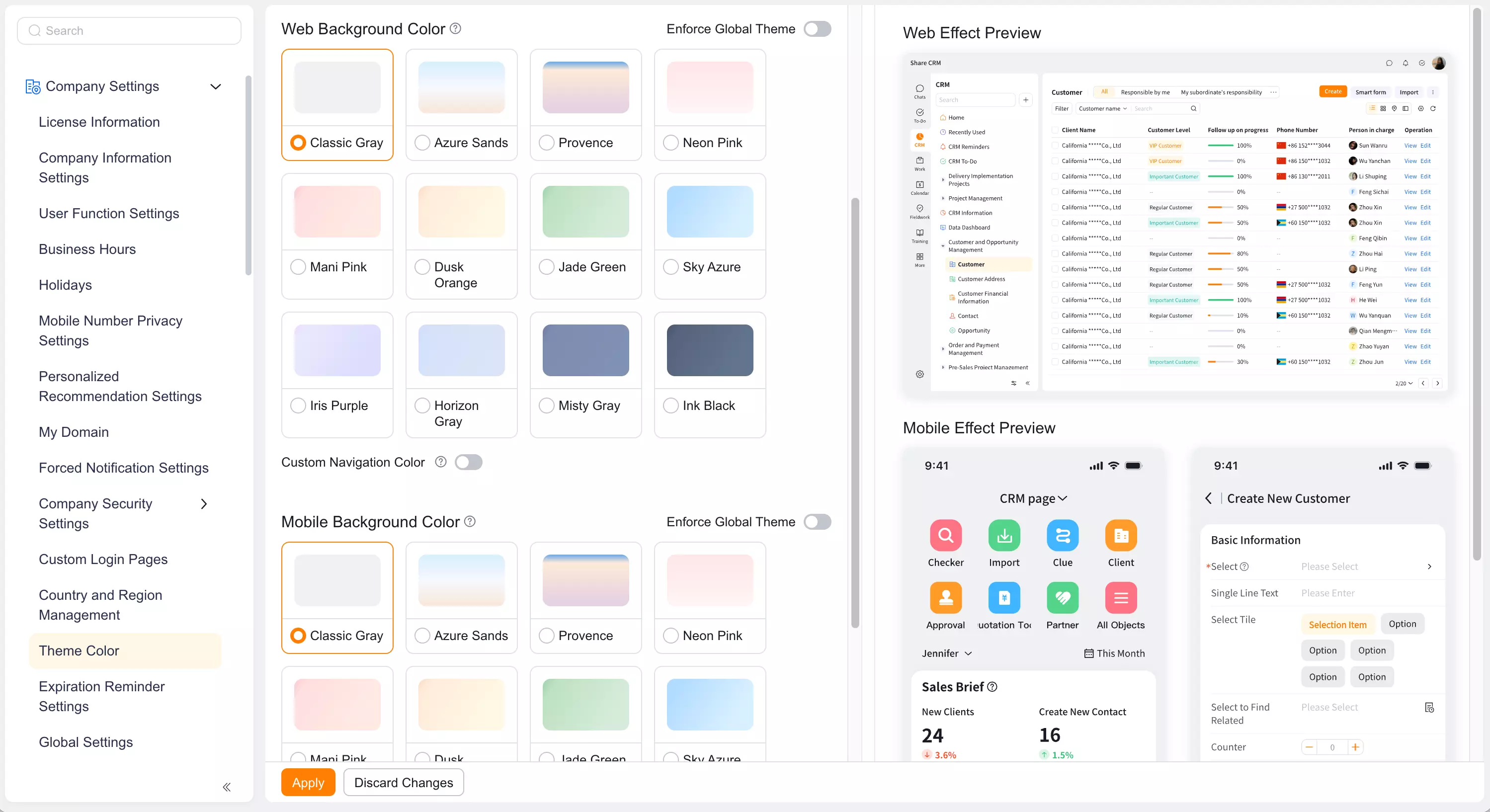 Configure the Web background