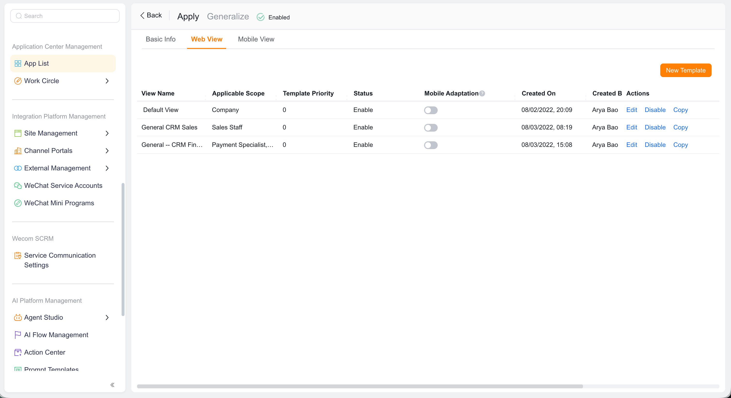 CRM Web views