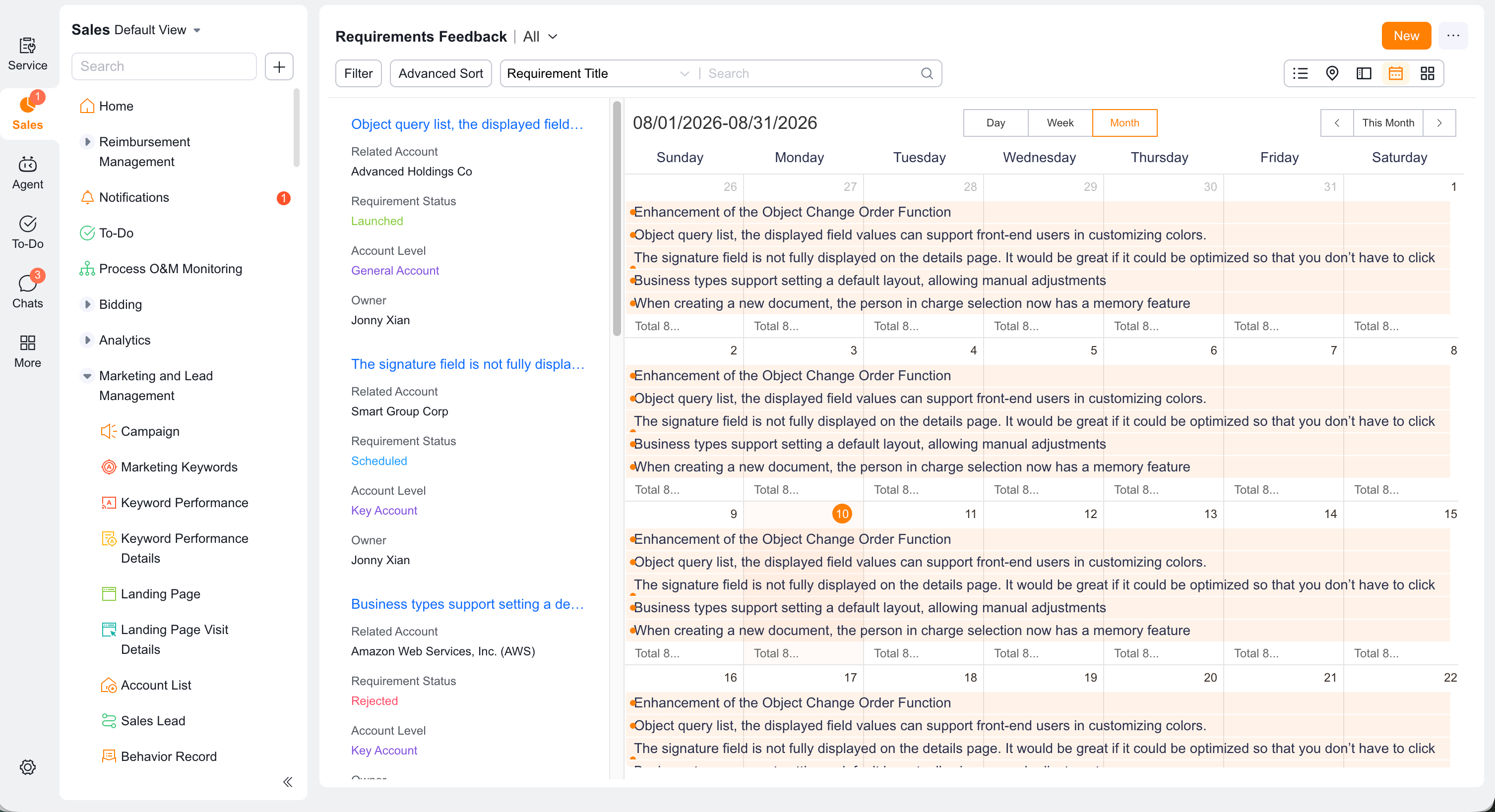 Calendar view