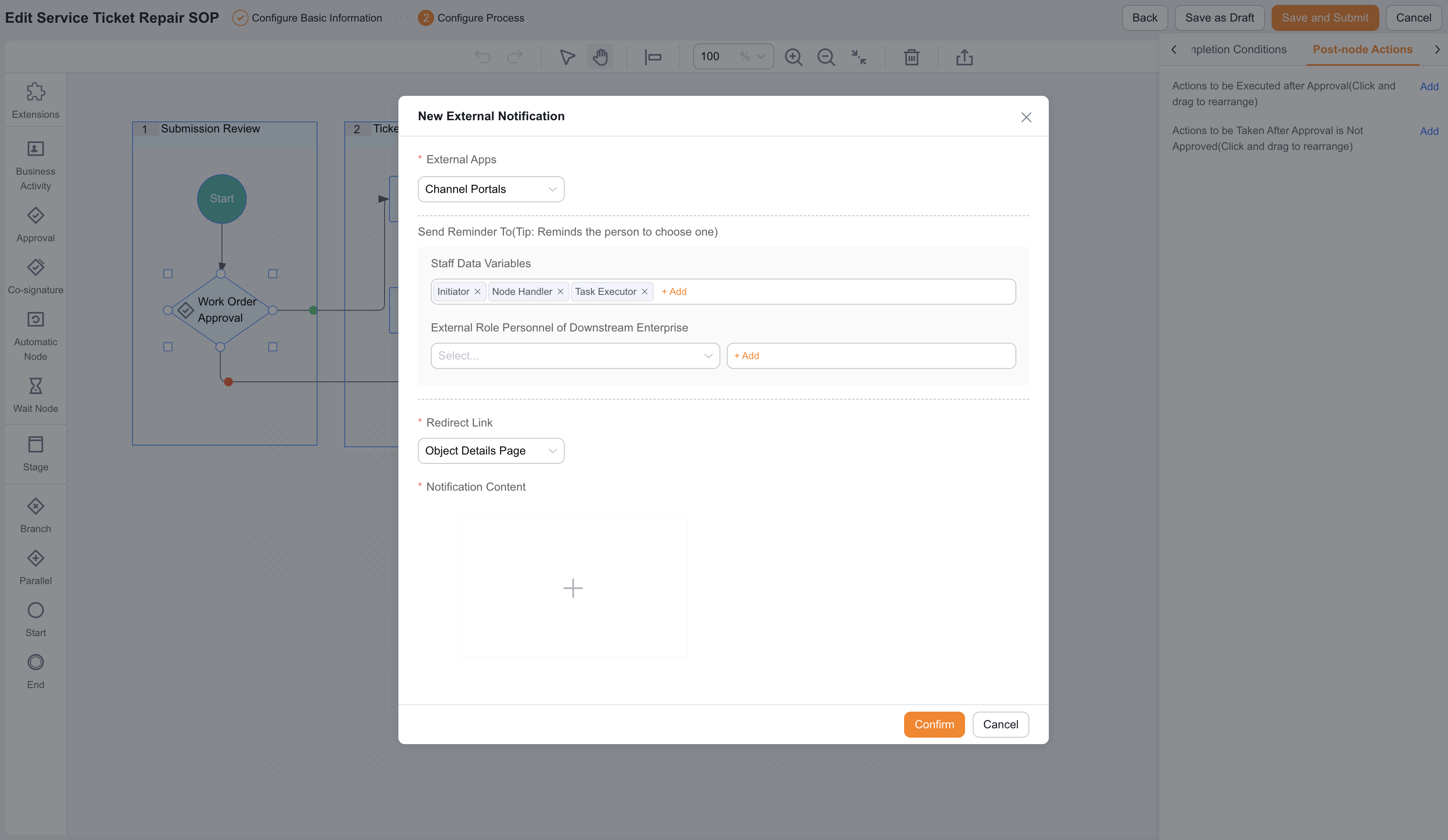 Post-Business Process External Notification action