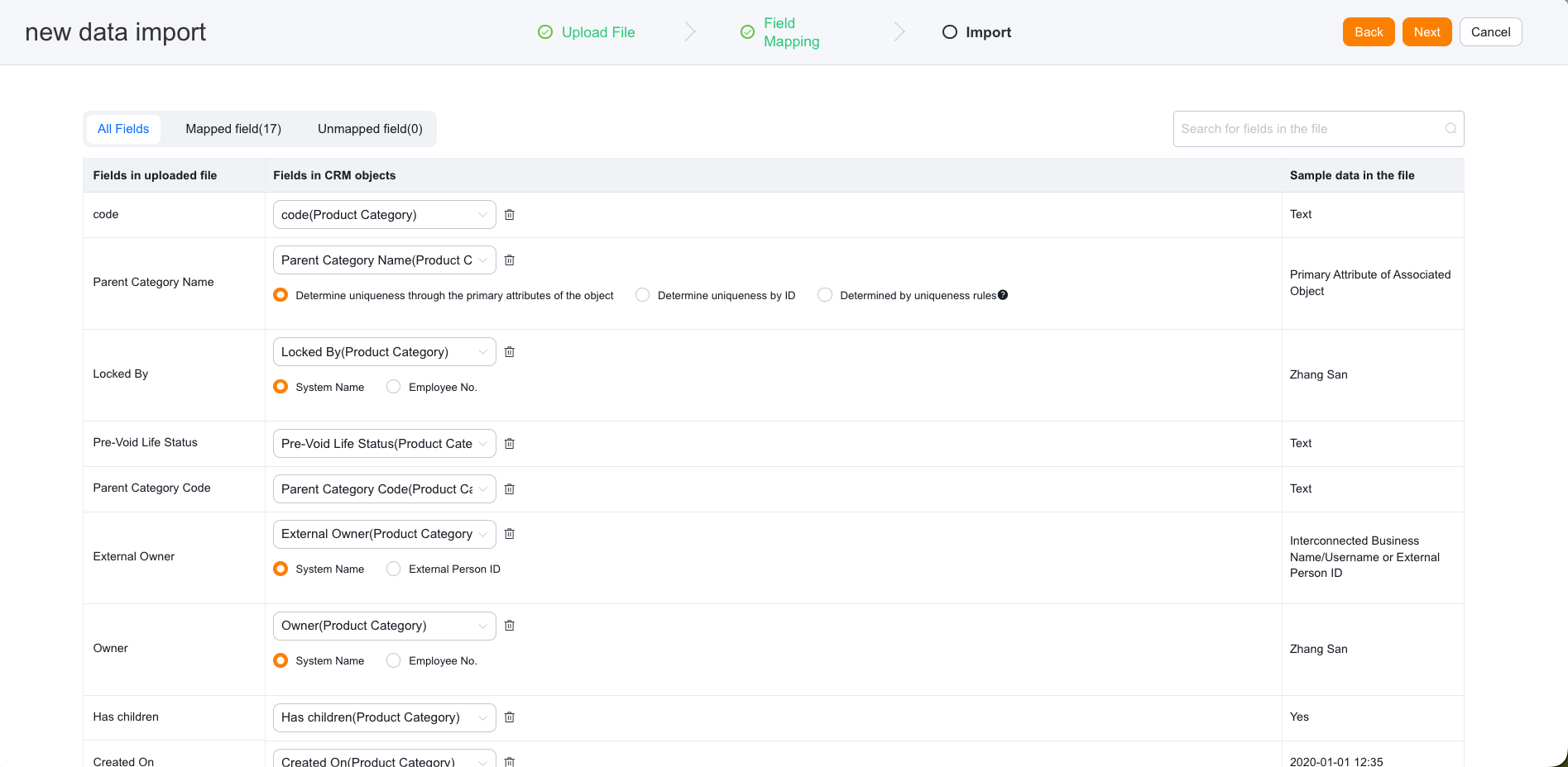 Auto-matched fields