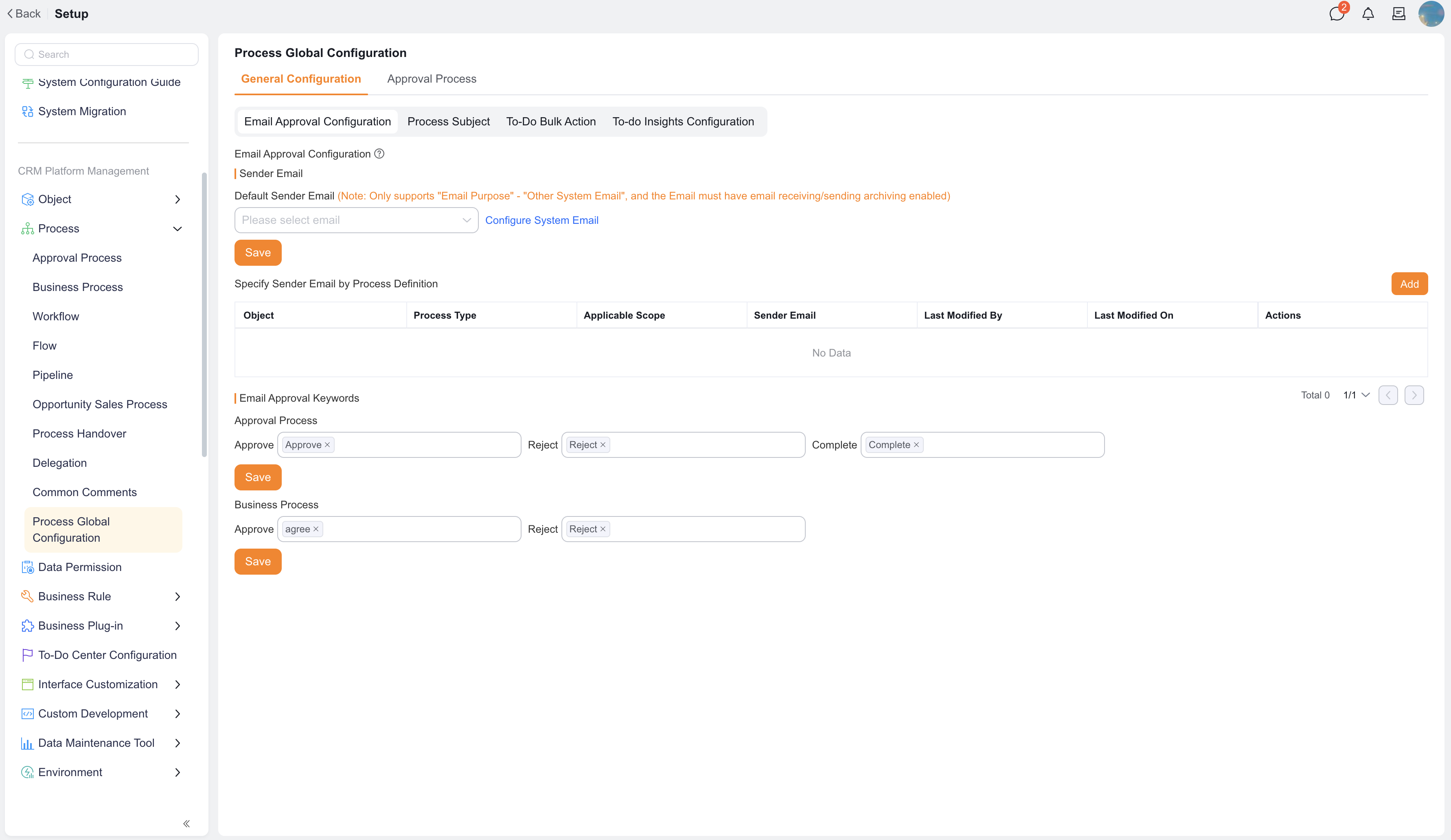 Process global email approval keywords