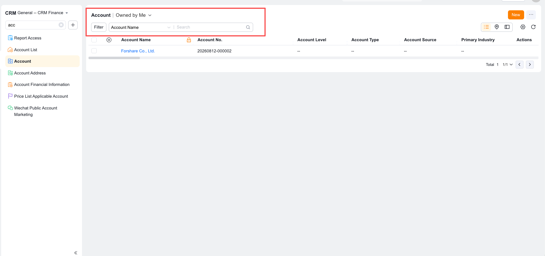 Full-field search on the list page