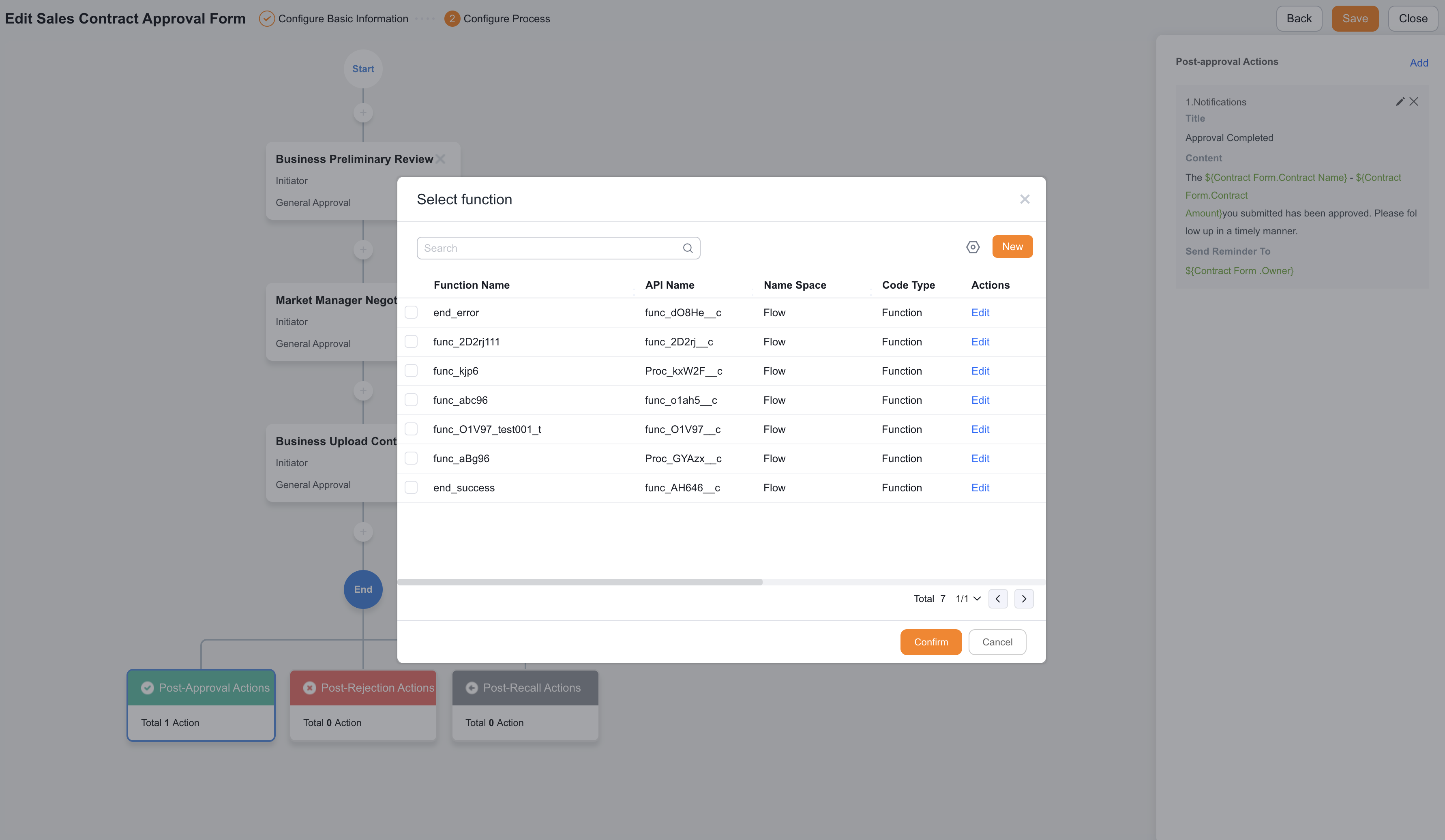 Select a post-approval APL function