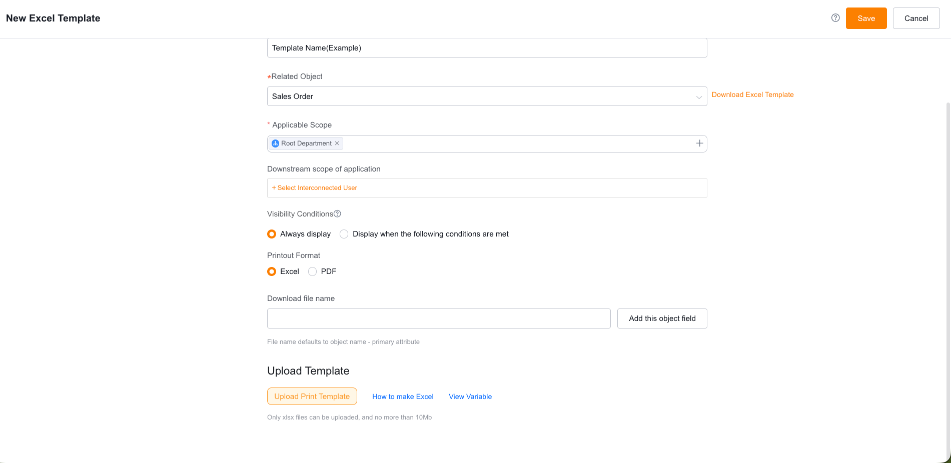 Upload template