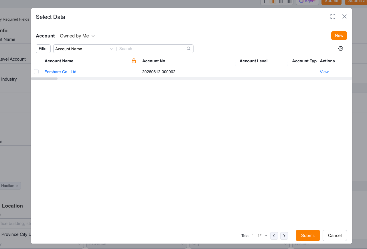 Related business search when creating a schedule