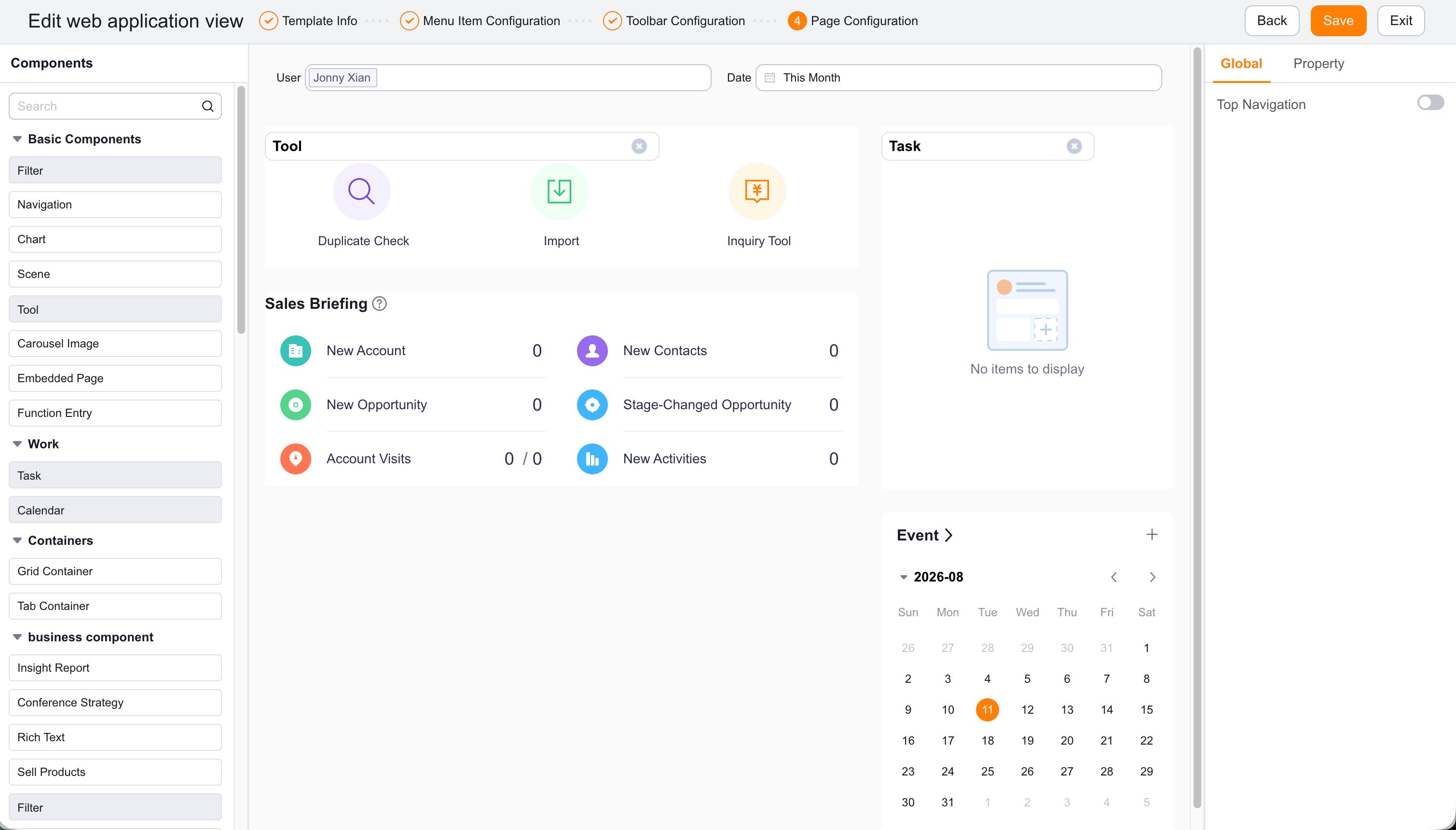 Configure the Web view page
