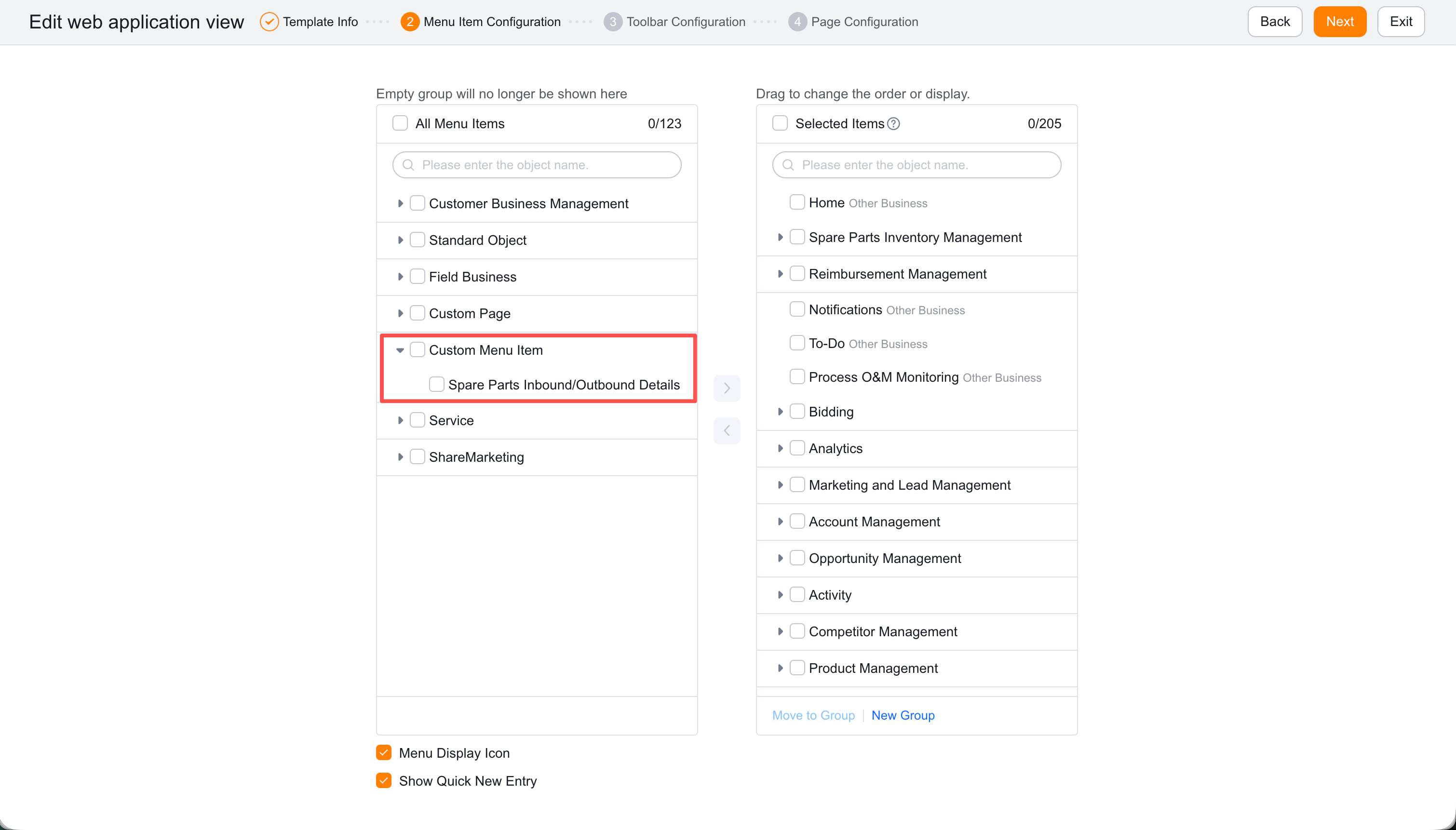 Add the item to a CRM menu
