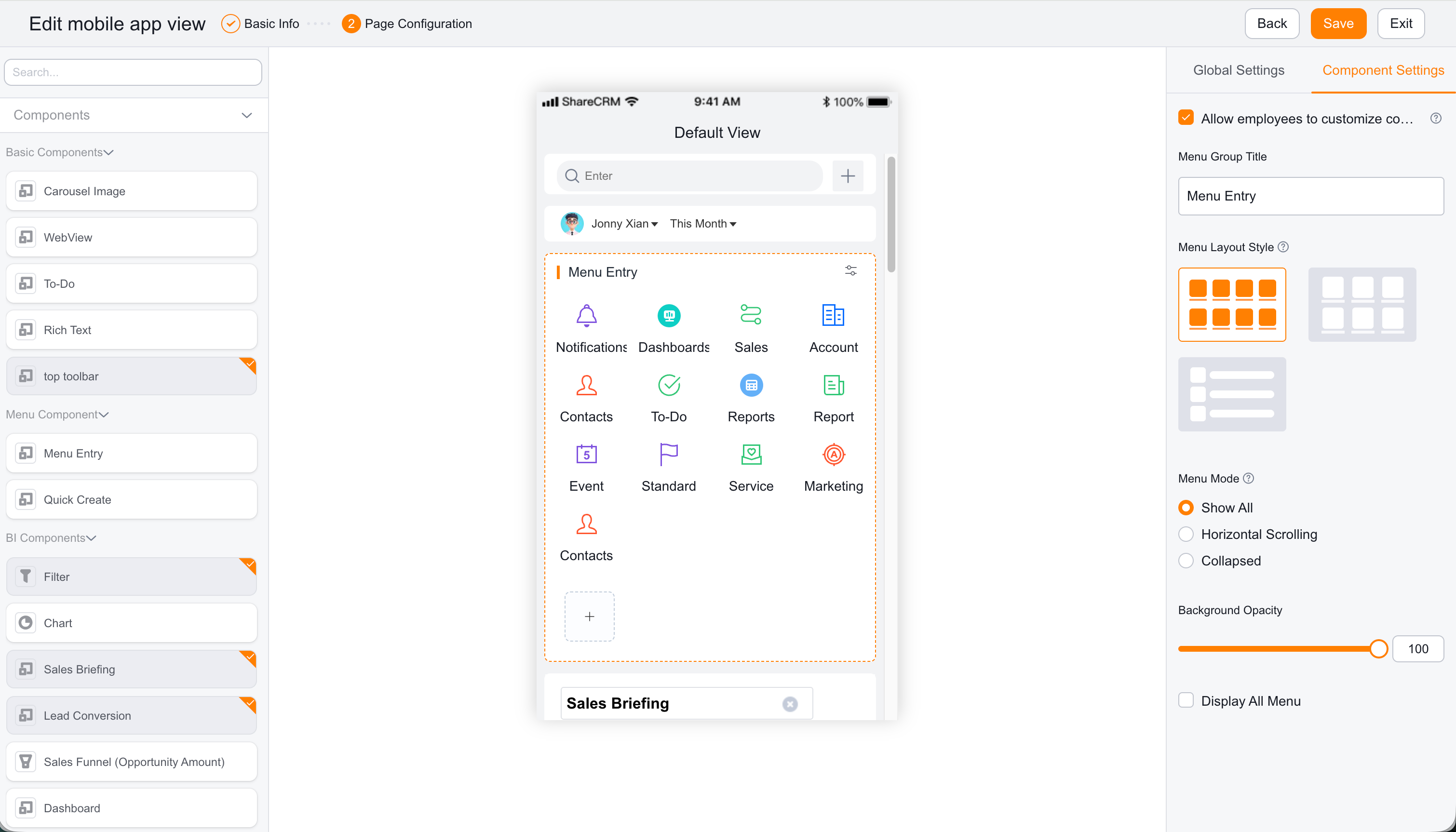 Configure a mobile view