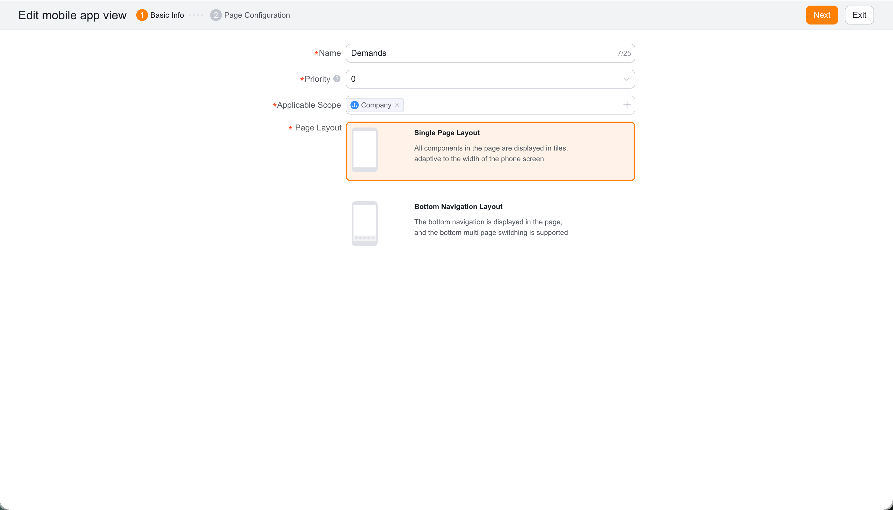 Mobile view basic information