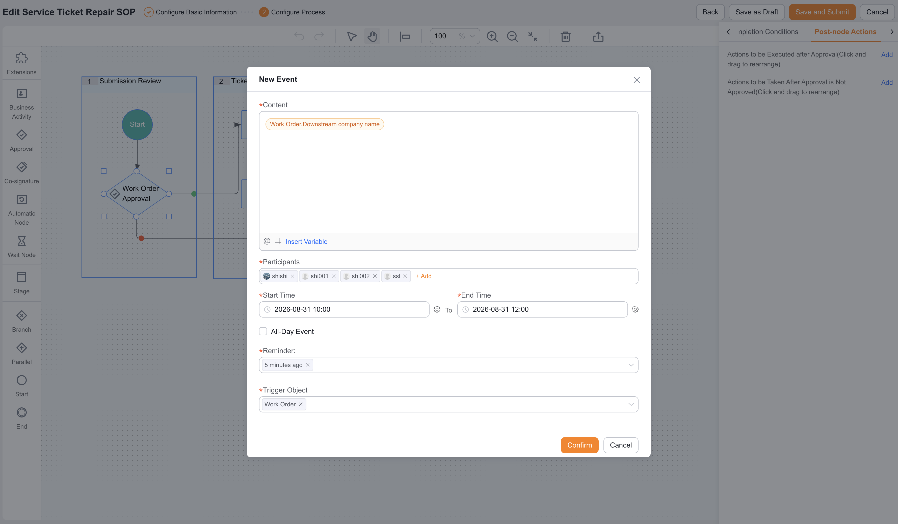 Post-Business Process new schedule action