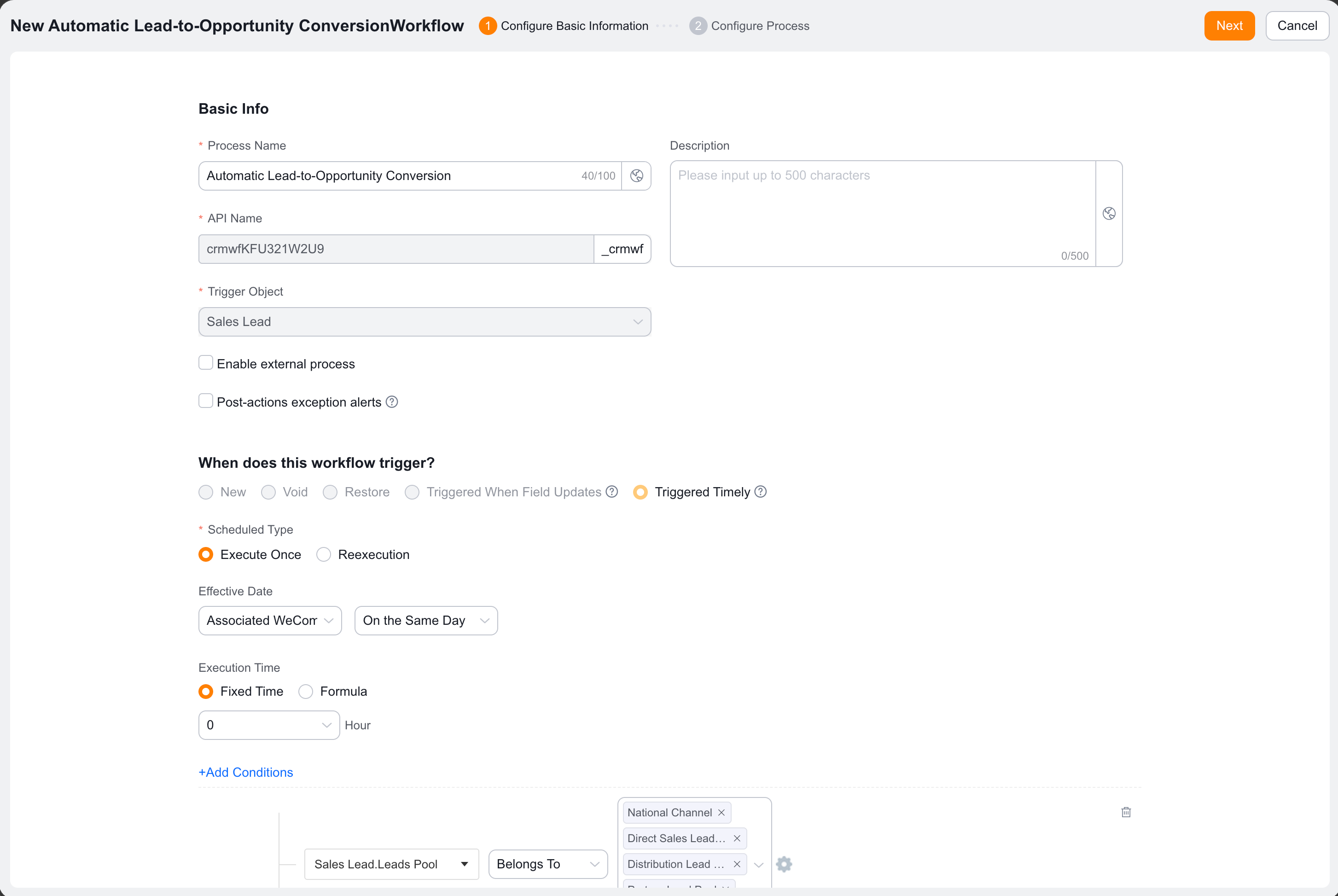 Workflow Filter configuration