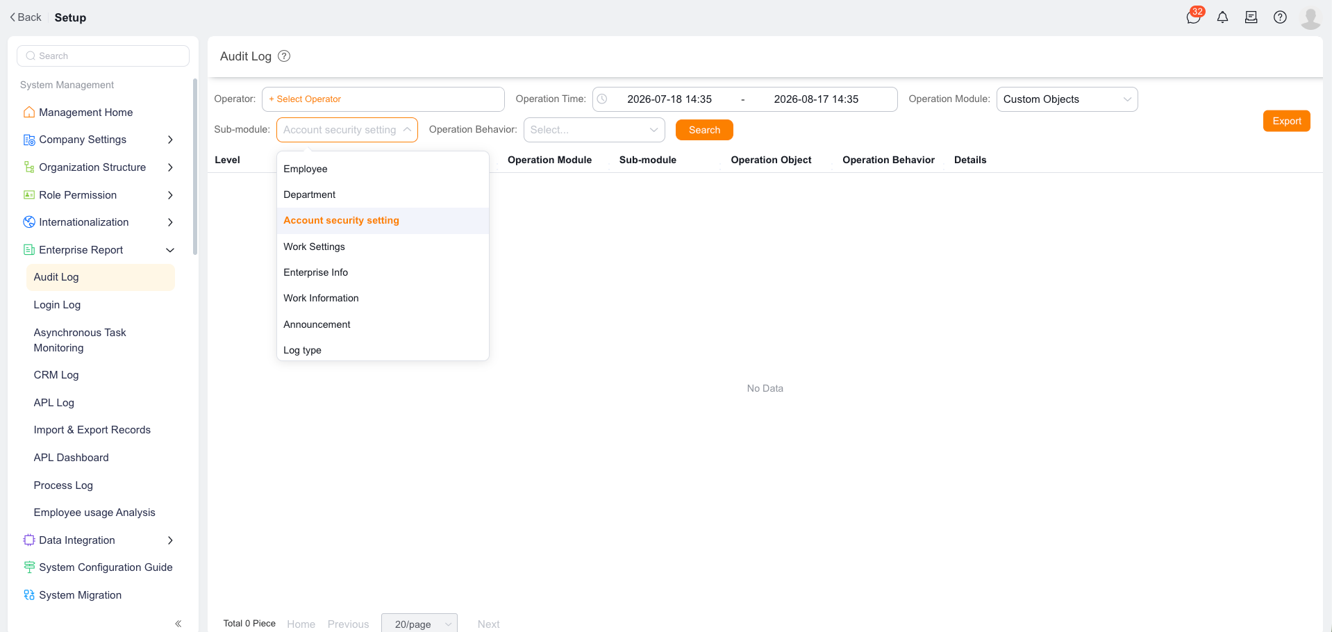 Modification history on the details page