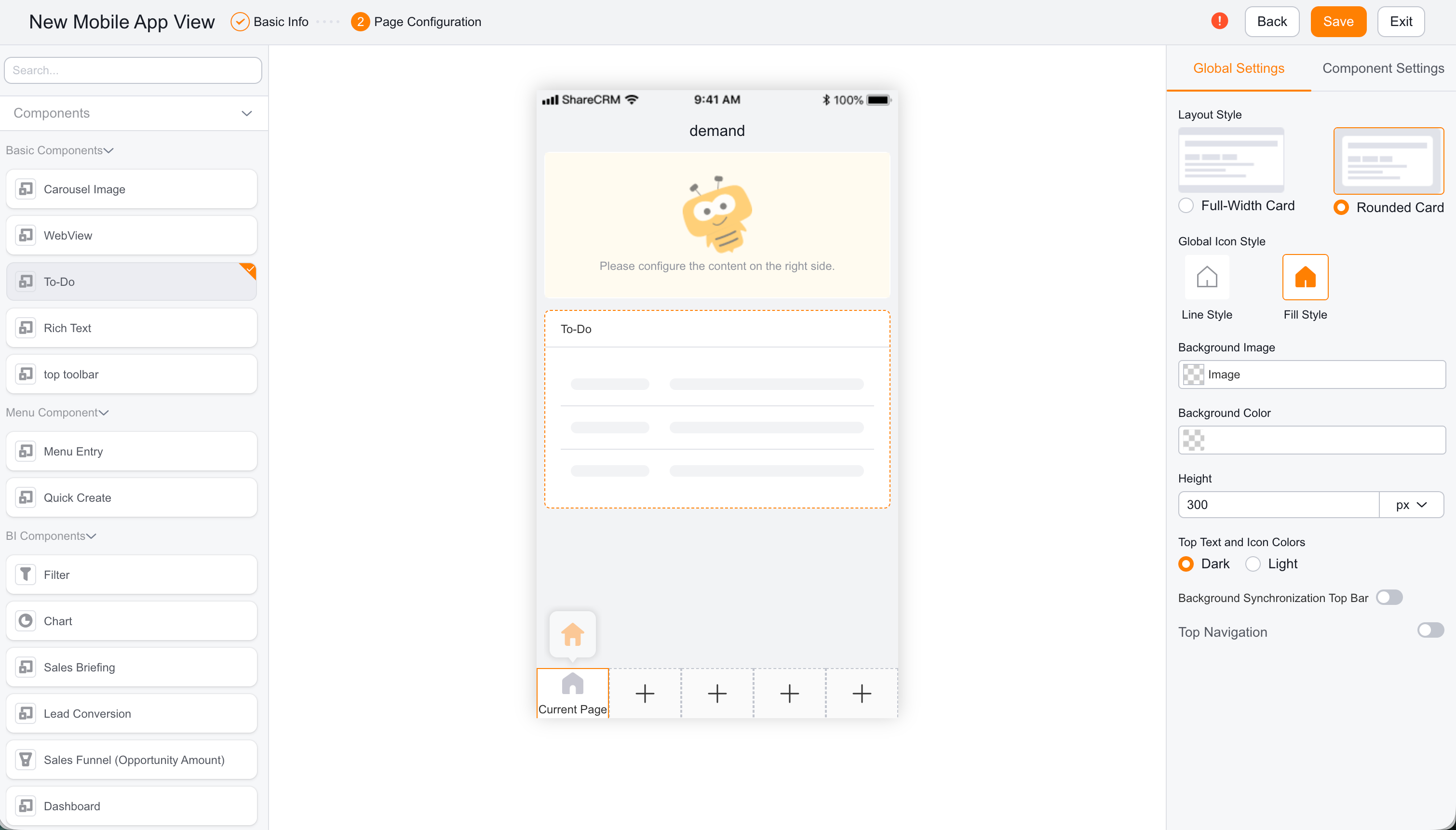 Configure the mobile view